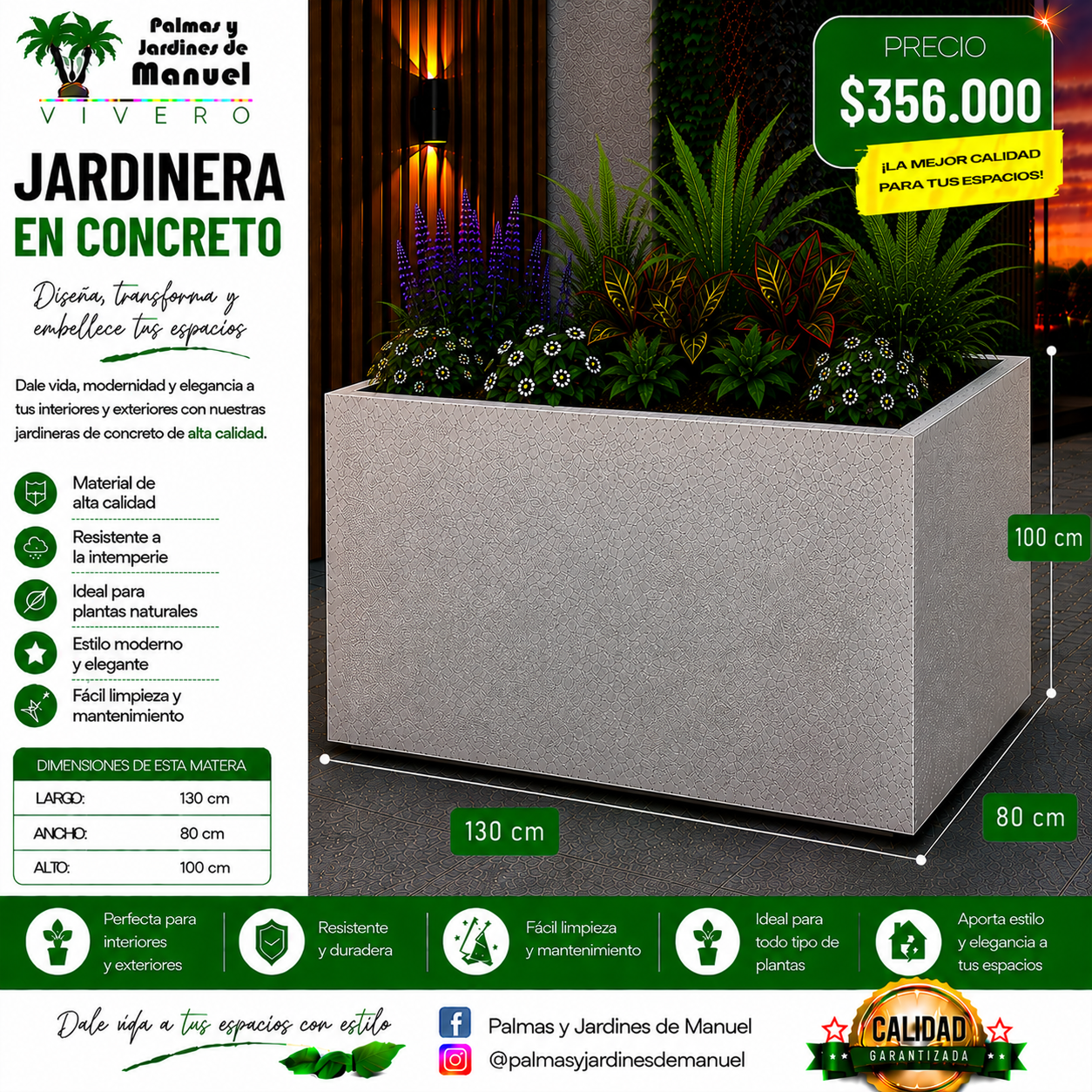 Jardinera en Concreto 130x80x100 cm