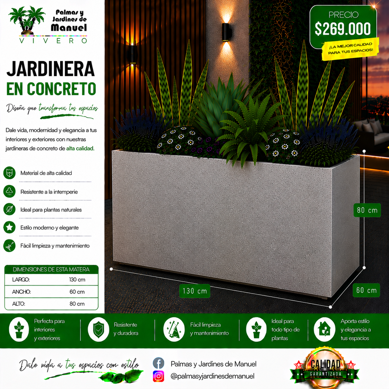 Jardinera en Concreto 130x60x80 cm