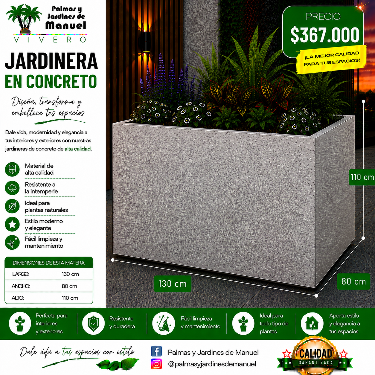 Jardinera en Concreto 130x80x110 cm