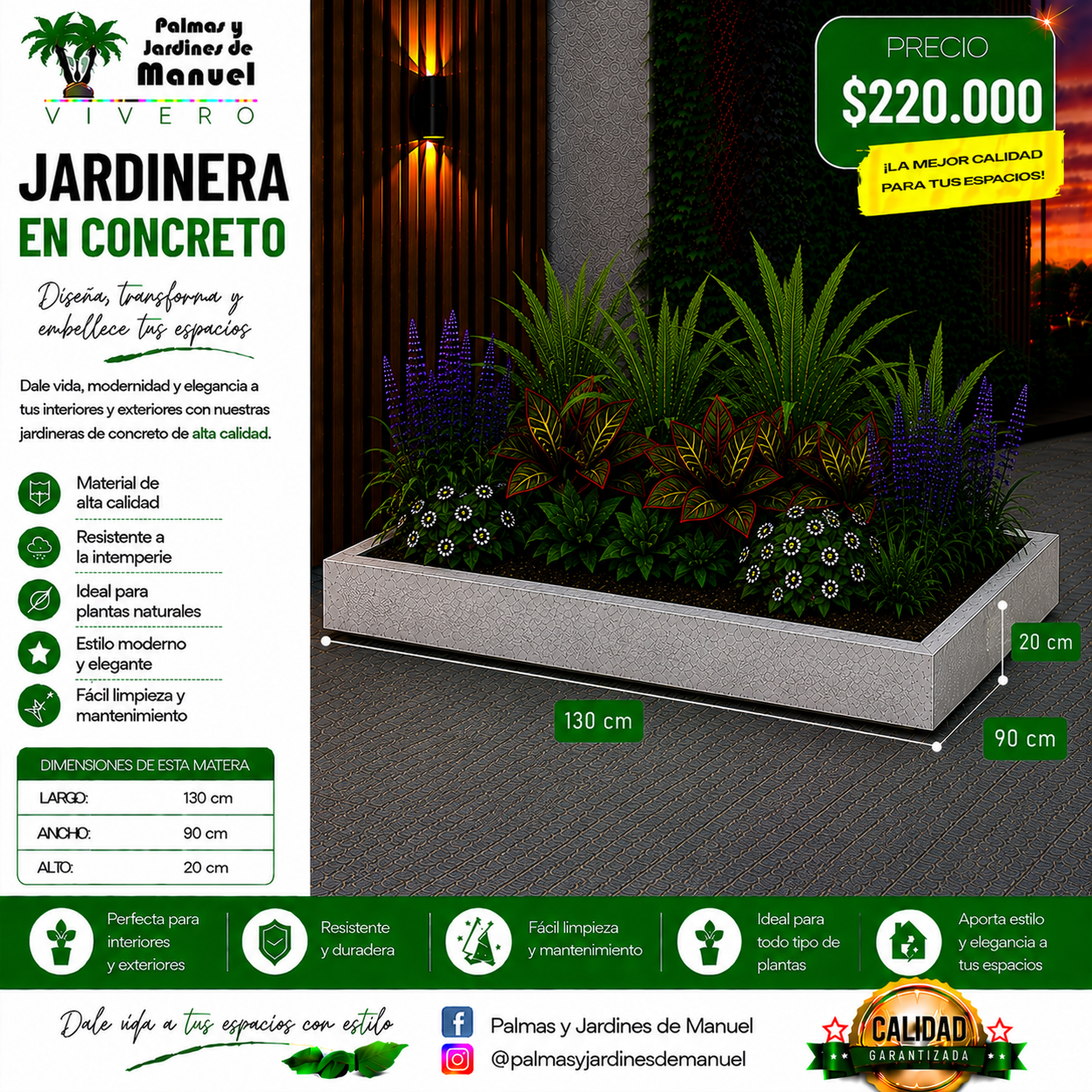 Jardinera en Concreto 130x90x20 cm