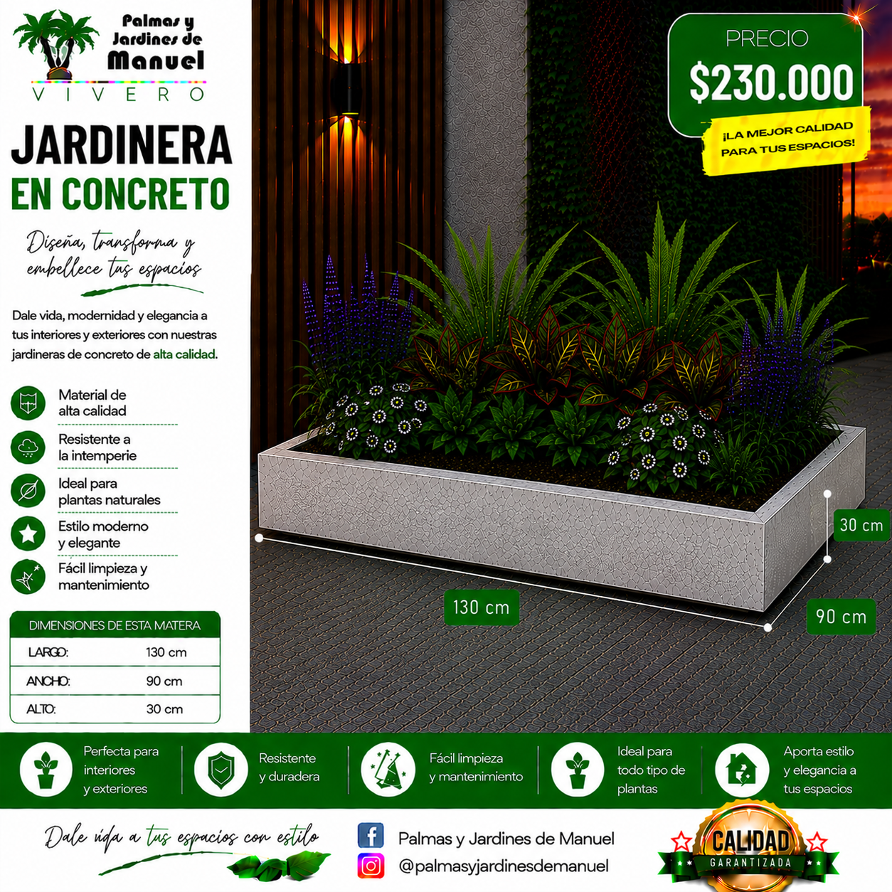 Jardinera en Concreto 130x90x30 cm