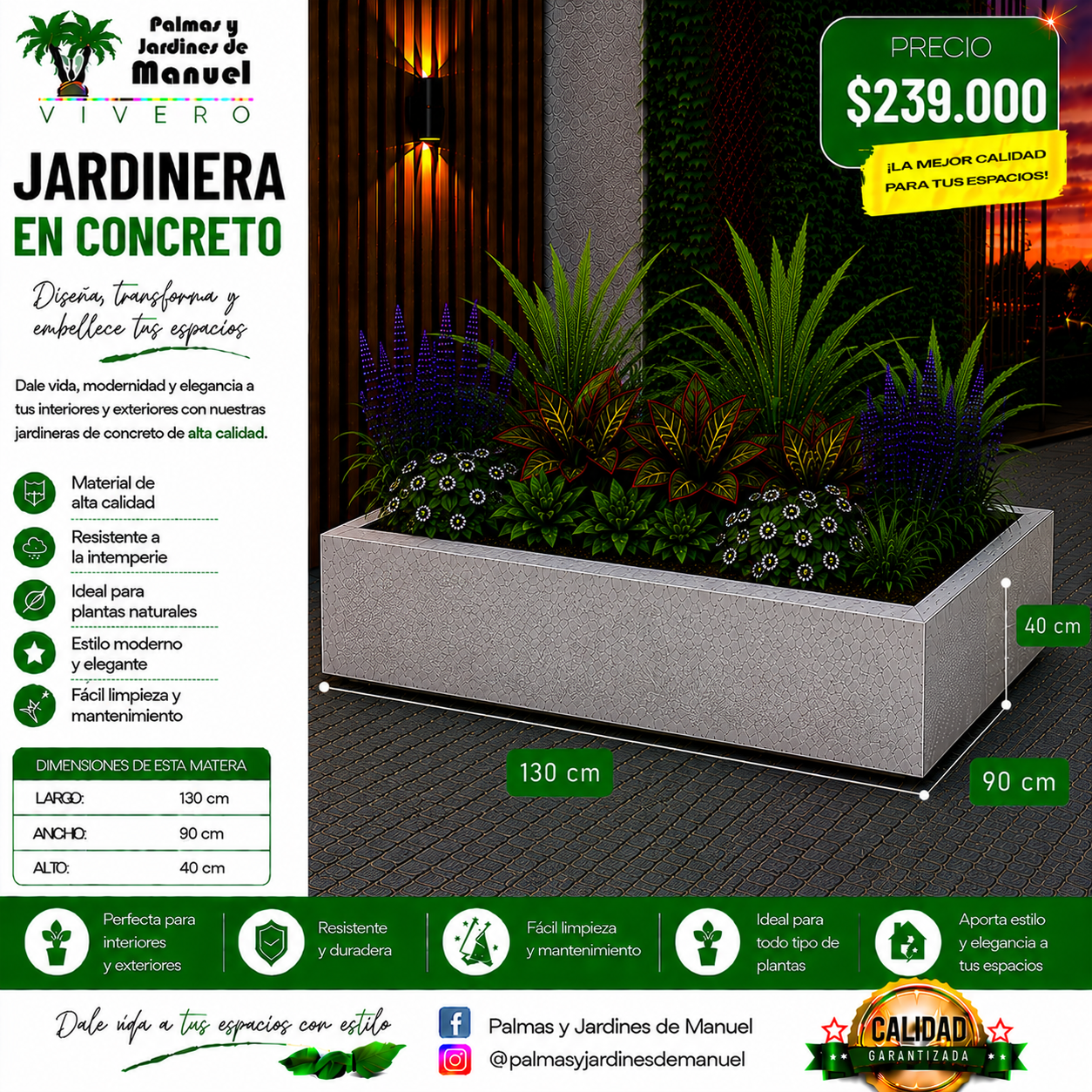 Jardinera en Concreto 130x90x40 cm