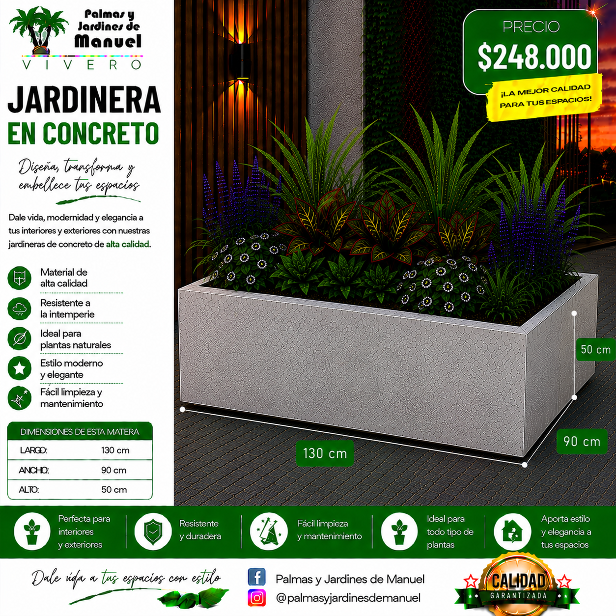 Jardinera en Concreto 130x90x50 cm