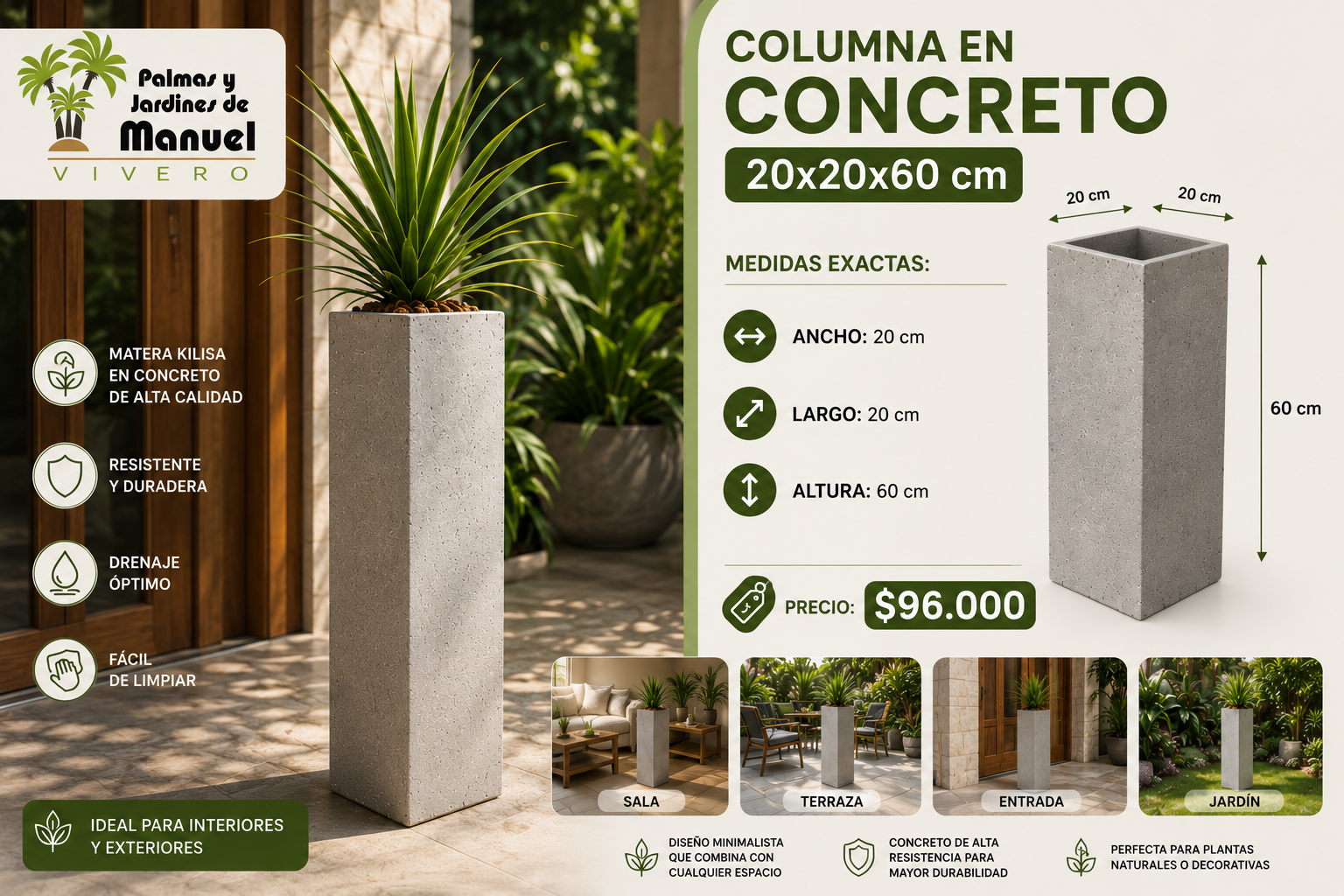 Columna en Concreto 20x20x60 cm