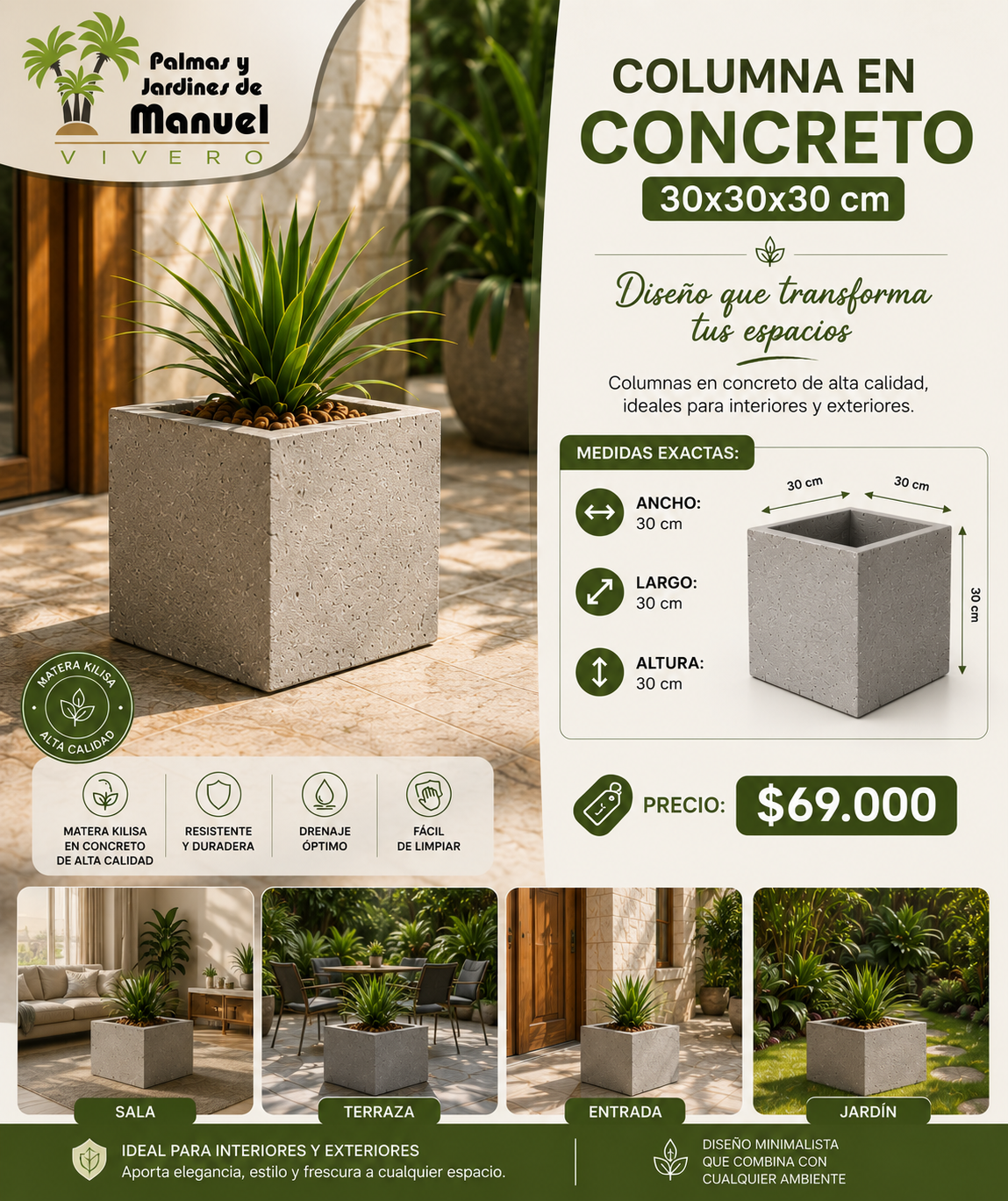 Columna en Concreto 30x30x30 cm