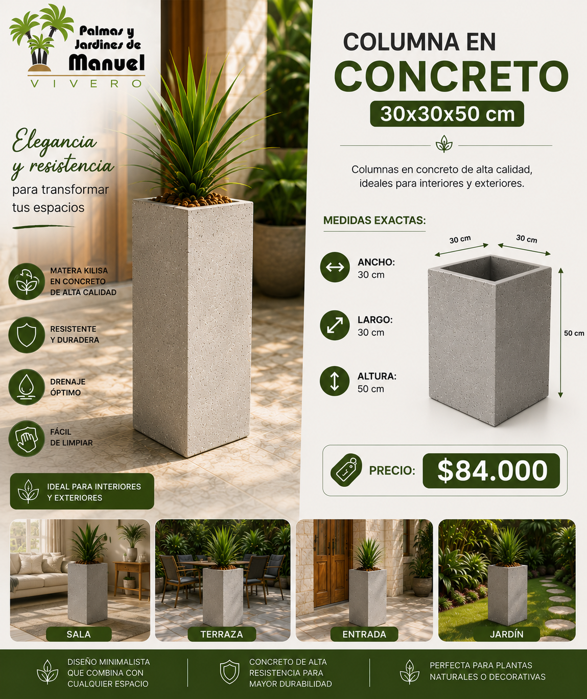 Columna en Concreto 30x30x50 cm