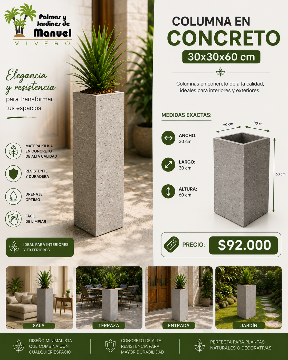 Columna en Concreto 30x30x60 cm