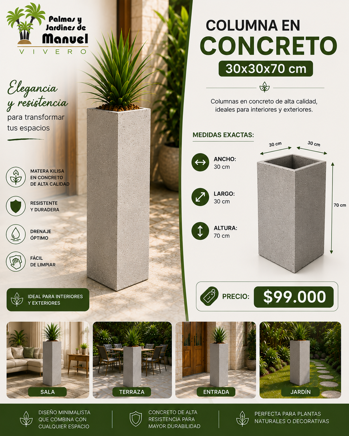 Columna en Concreto 30x30x70 cm
