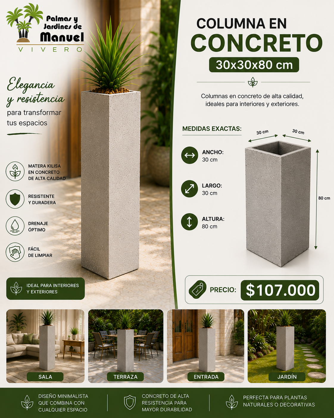 Columna en Concreto 30x30x80 cm
