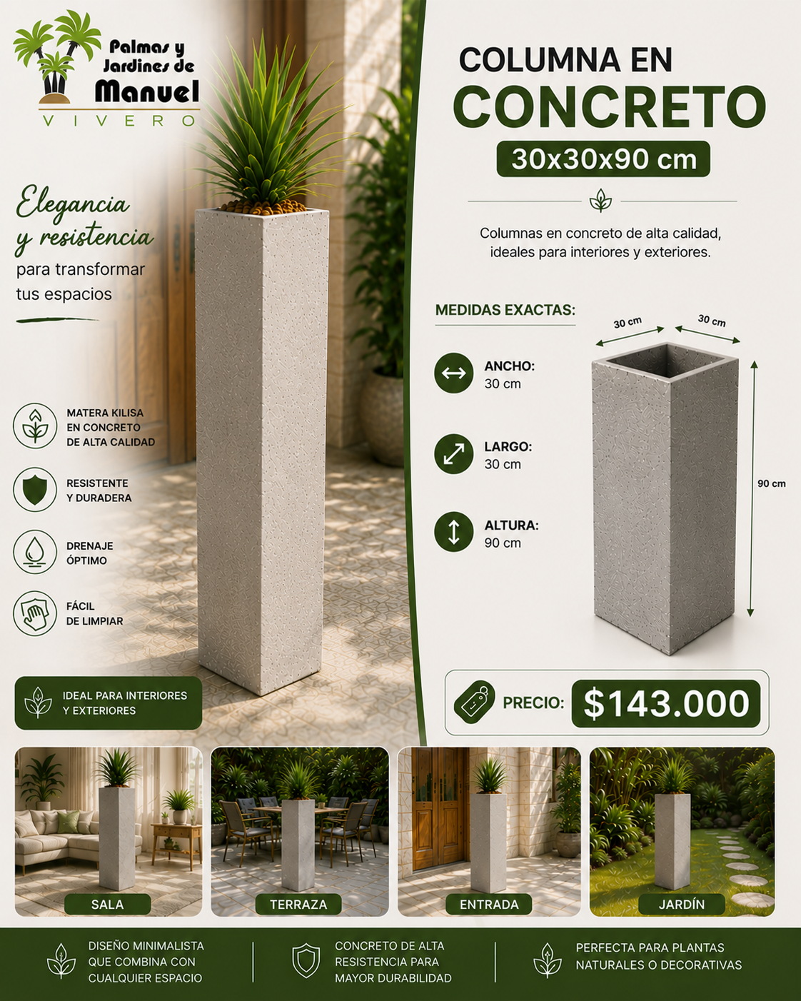 Columna en Concreto 30x30x90 cm
