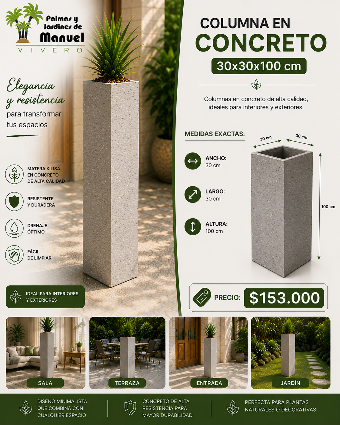 Columna en Concreto 30x30x100 cm