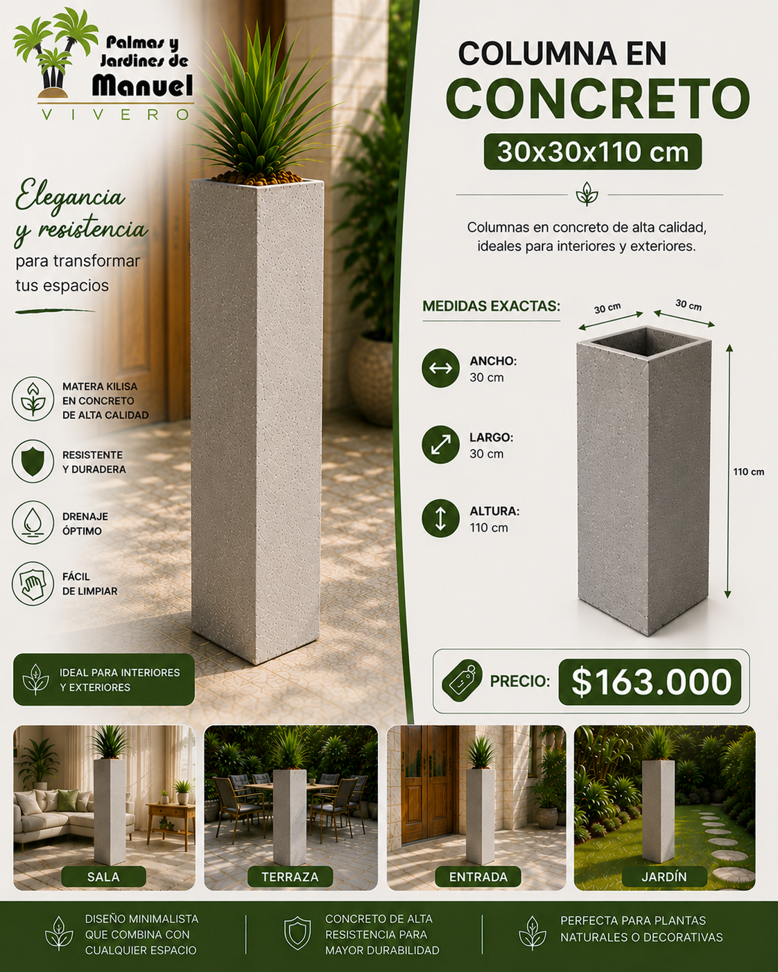 Columna en Concreto 30x30x110 cm