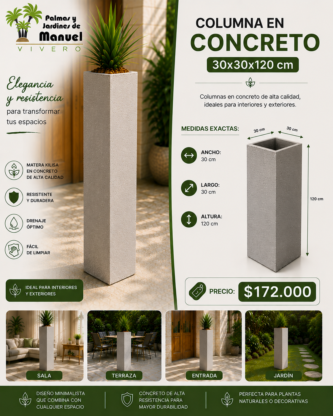 Columna en Concreto 30x30x120 cm