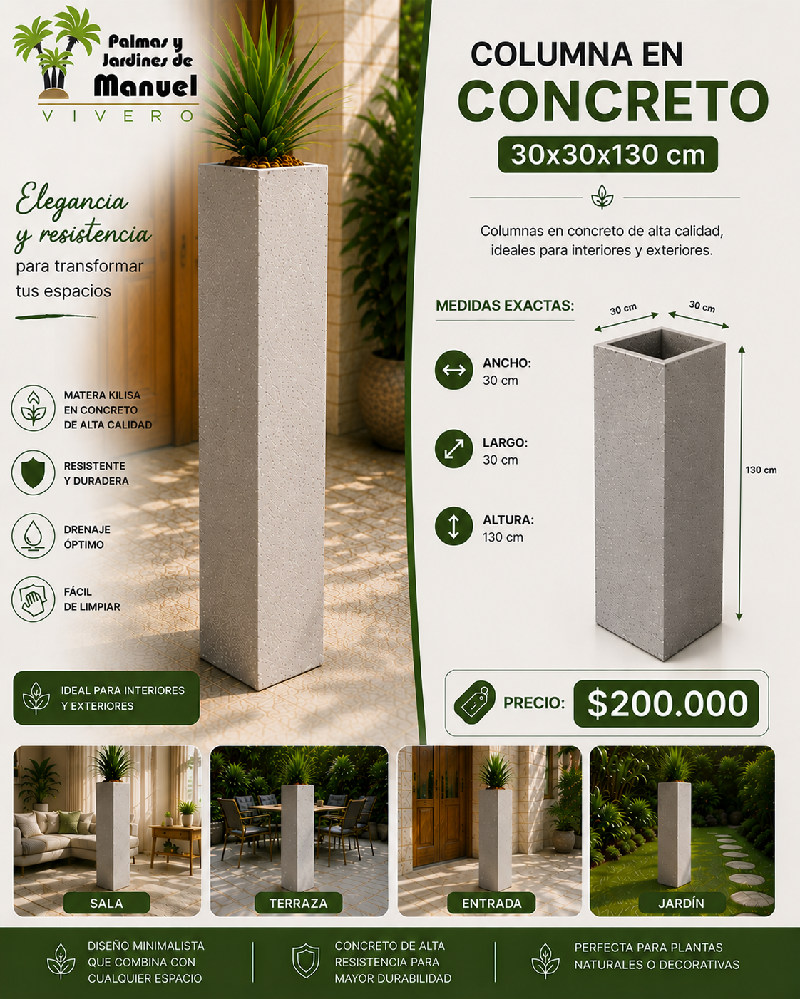 Columna en Concreto 30x30x130 cm