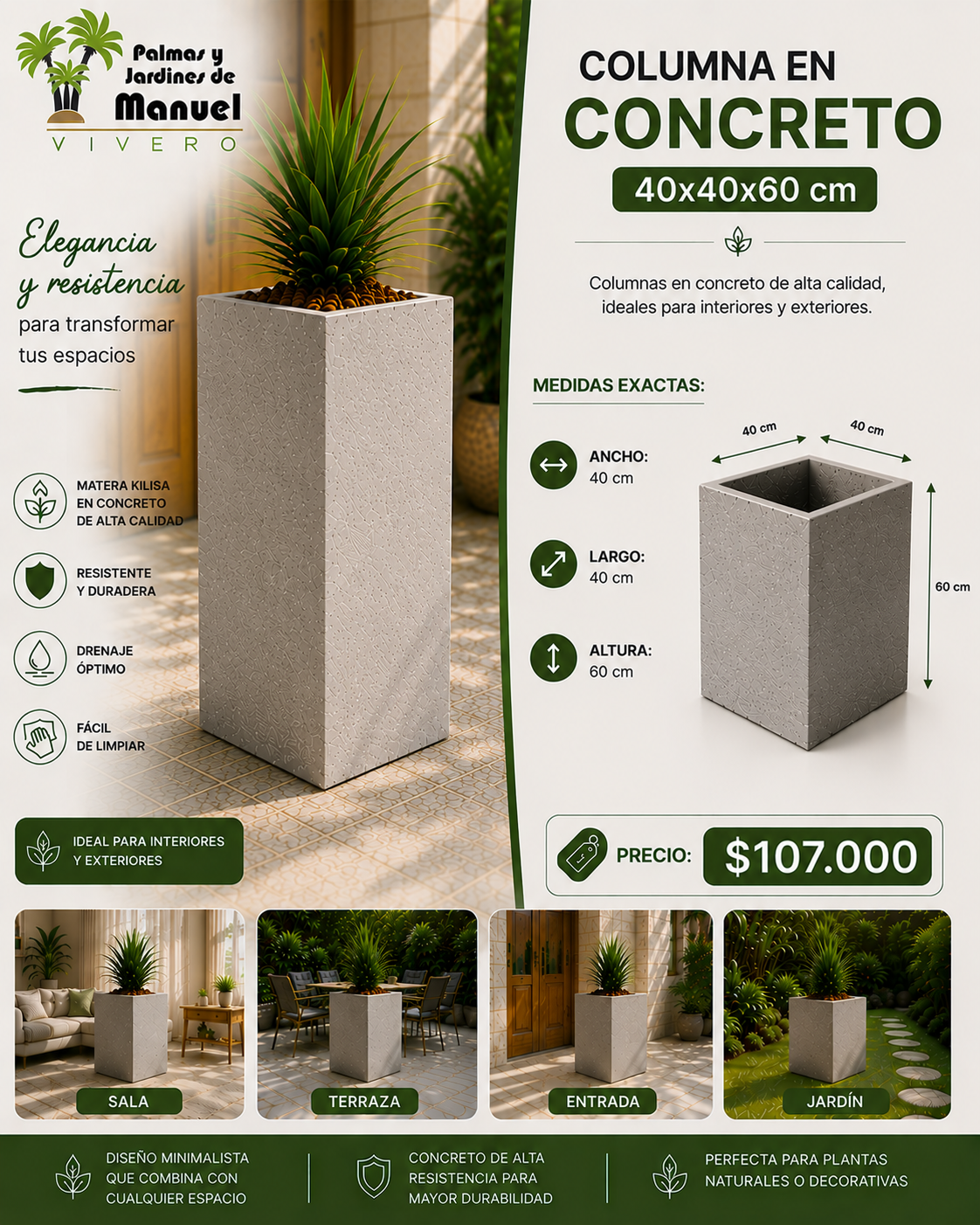 Columna en Concreto 40x40x60 cm