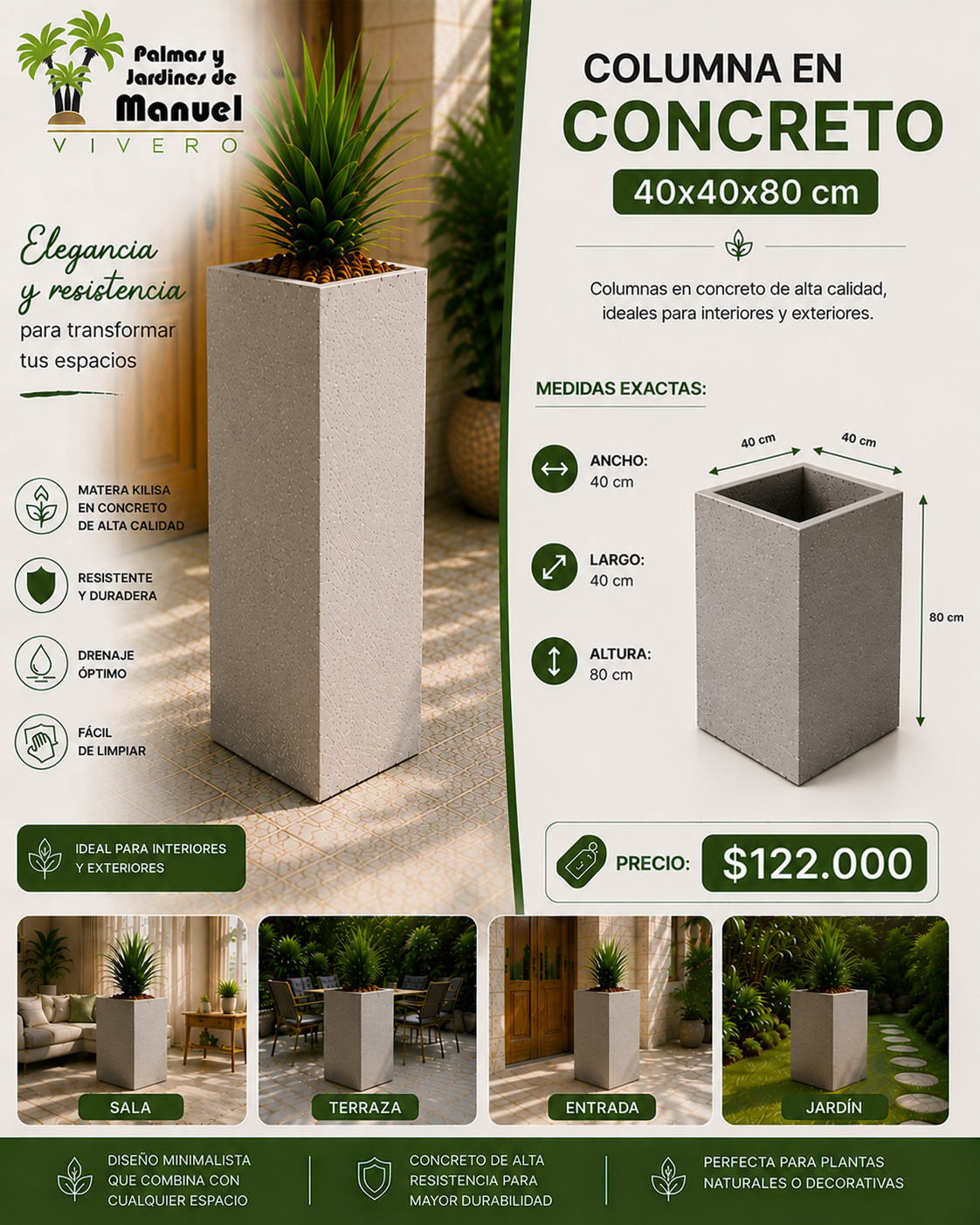 Columna en Concreto 40x40x80 cm
