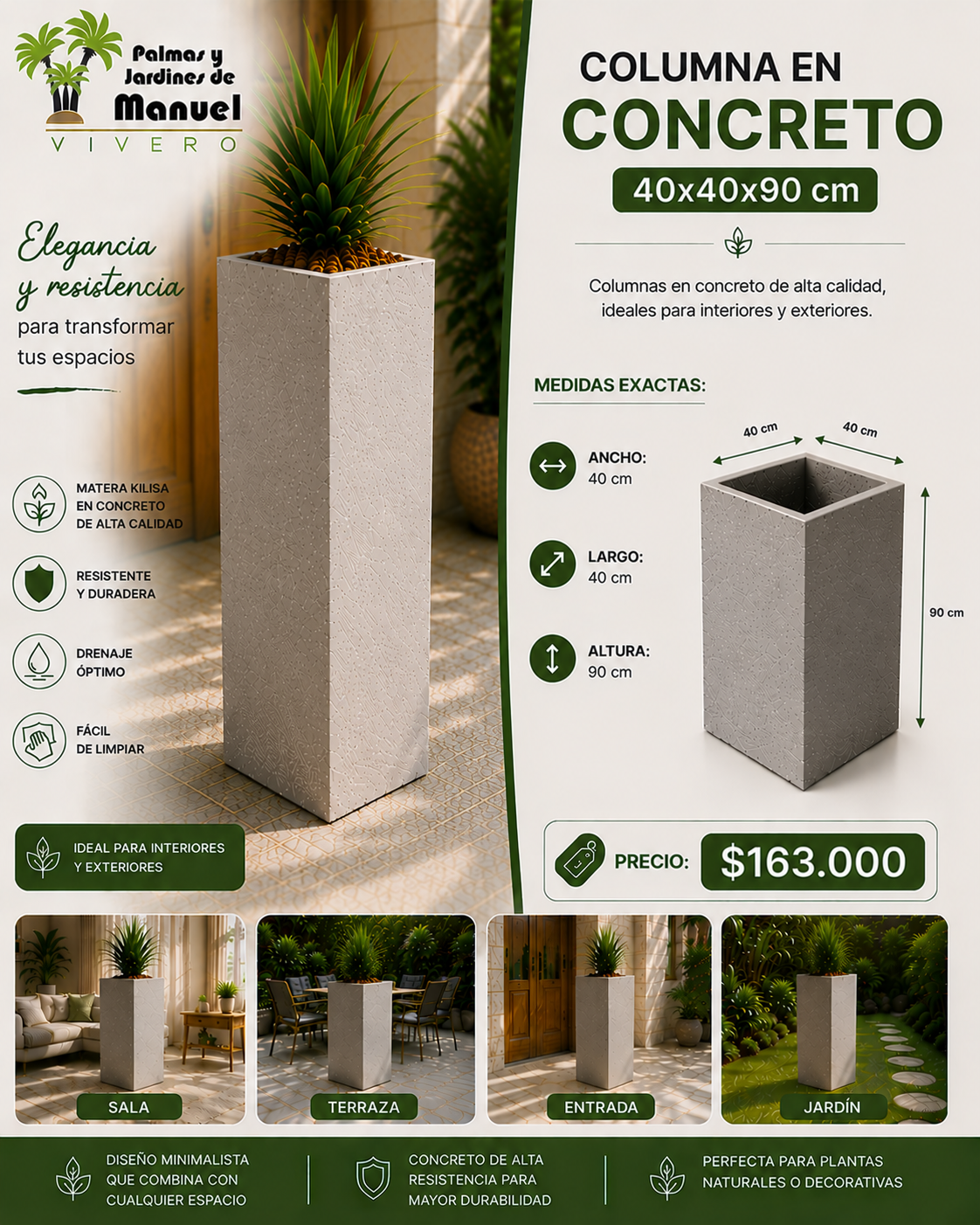 Columna en Concreto 40x40x90 cm