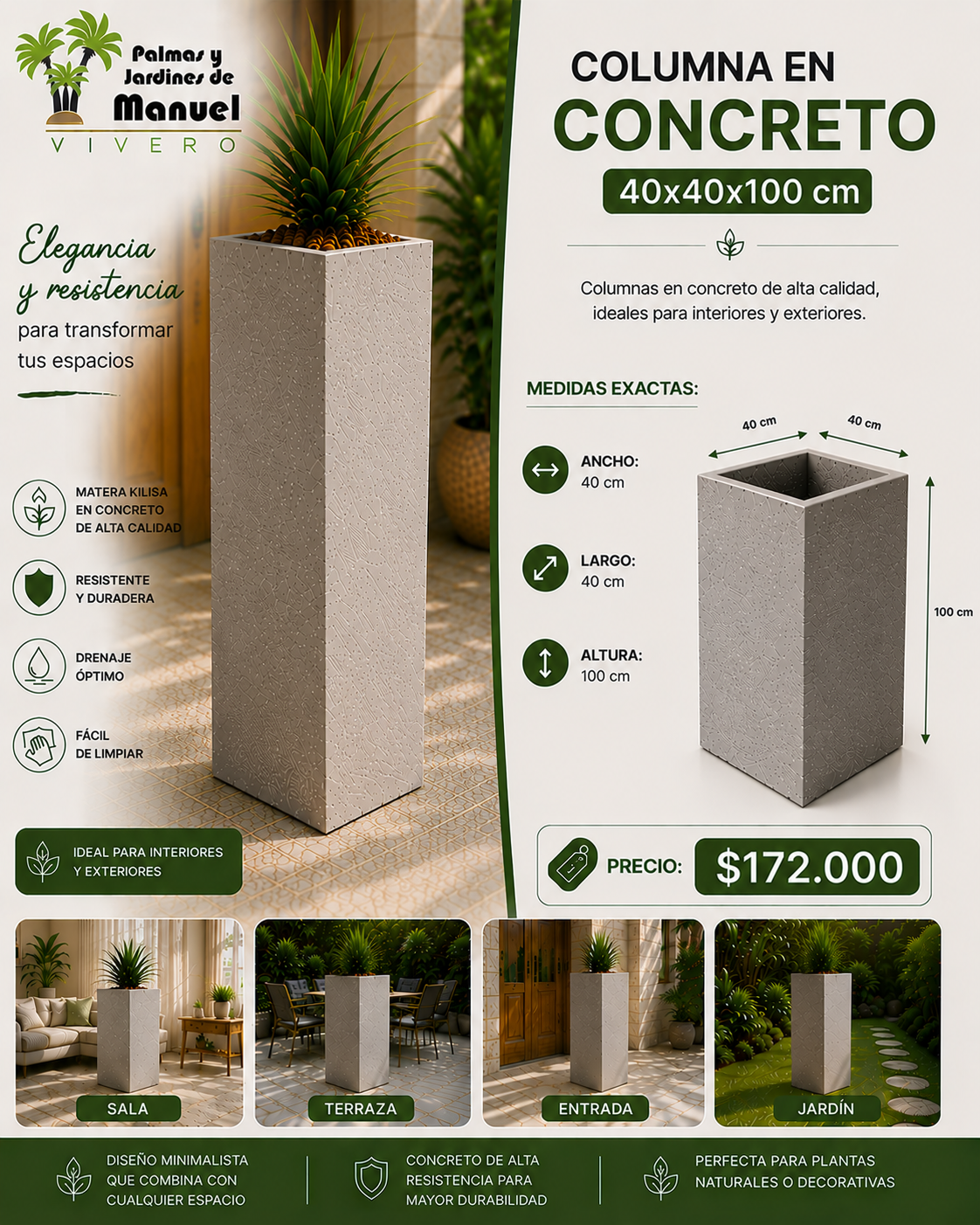Columna en Concreto 40x40x100 cm