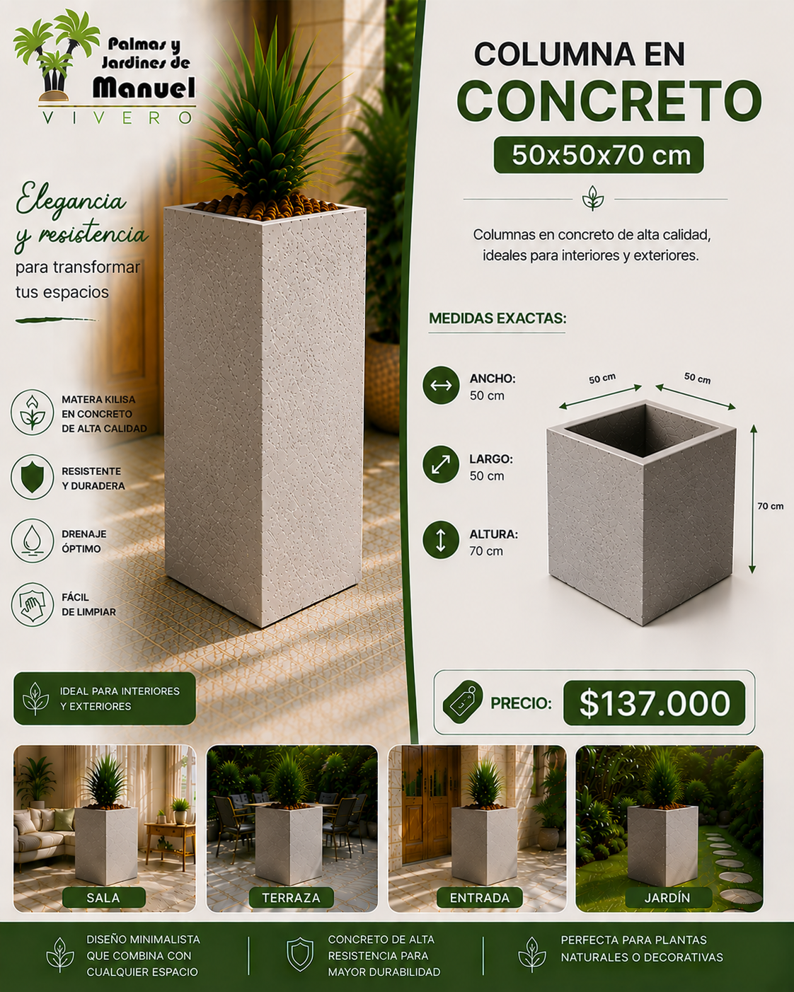 Columna en Concreto 50x50x70 cm