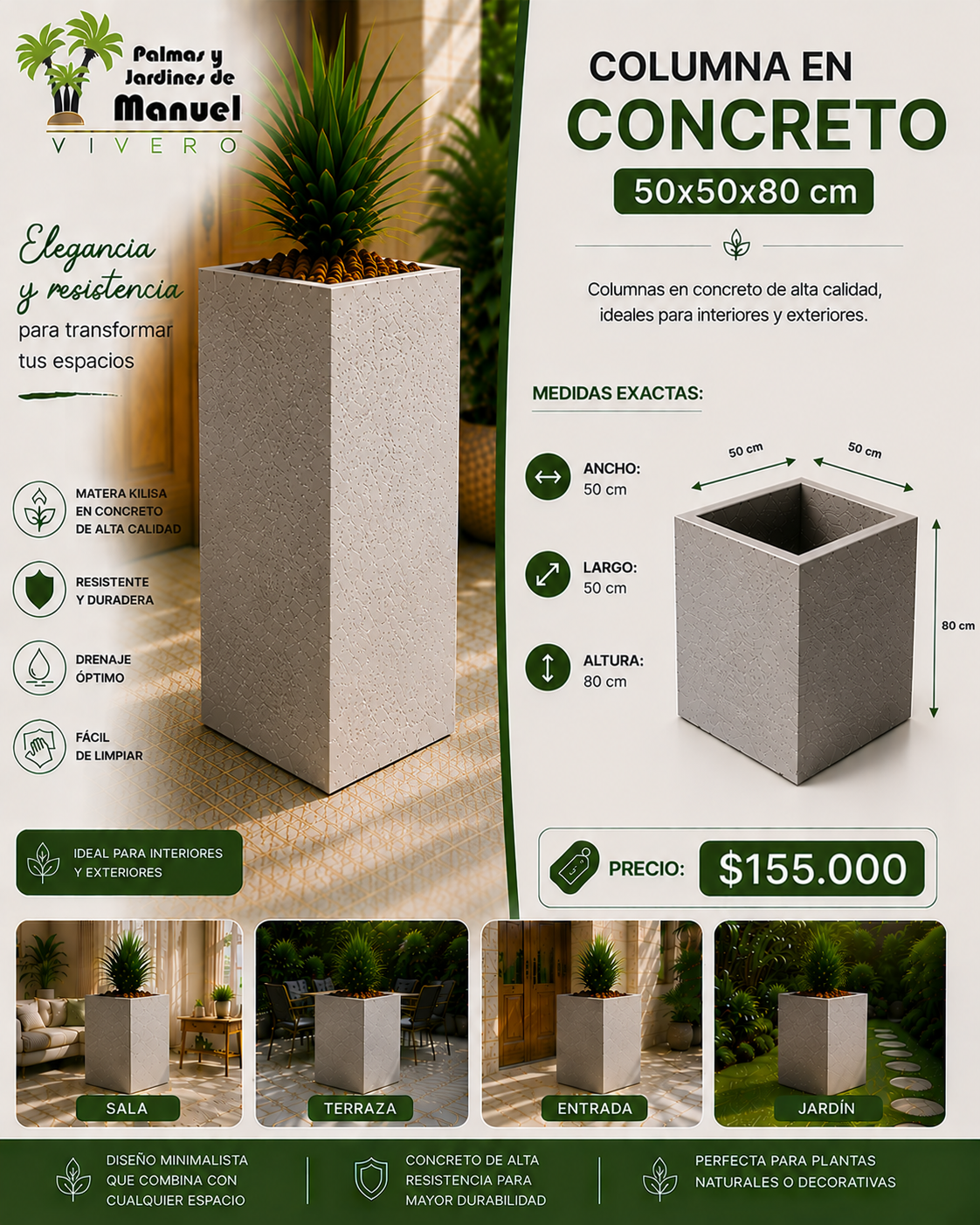 Columna en Concreto 50x50x80 cm