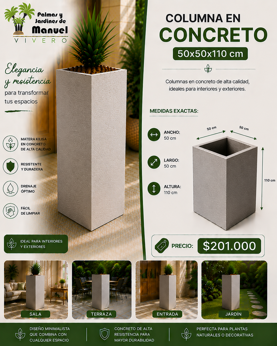 Columna en Concreto 50x50x110 cm