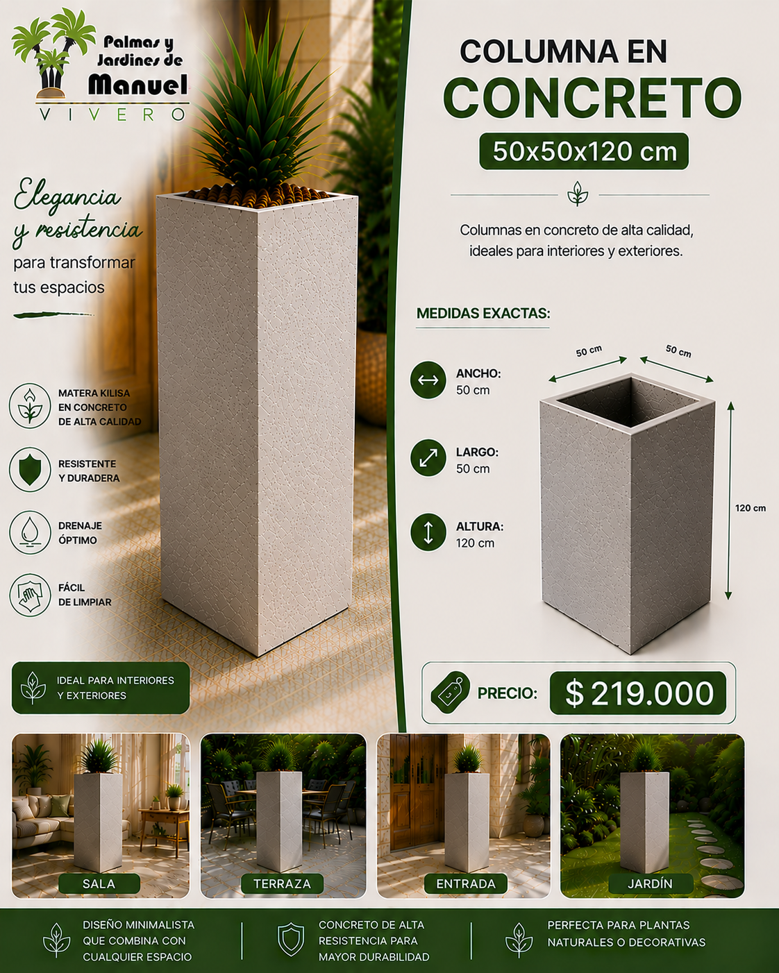 Columna en Concreto 50x50x120 cm