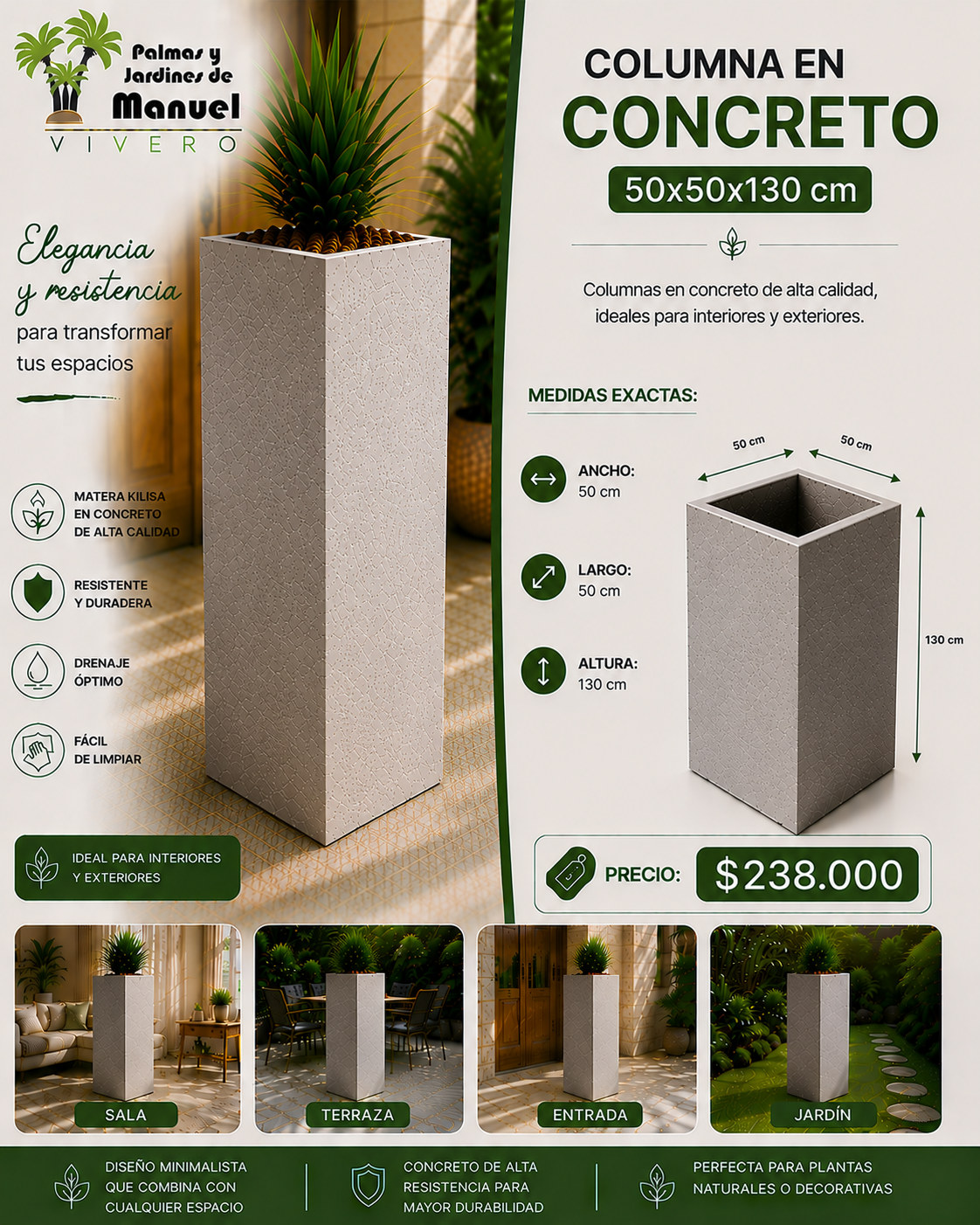 Columna en Concreto 50x50x130 cm