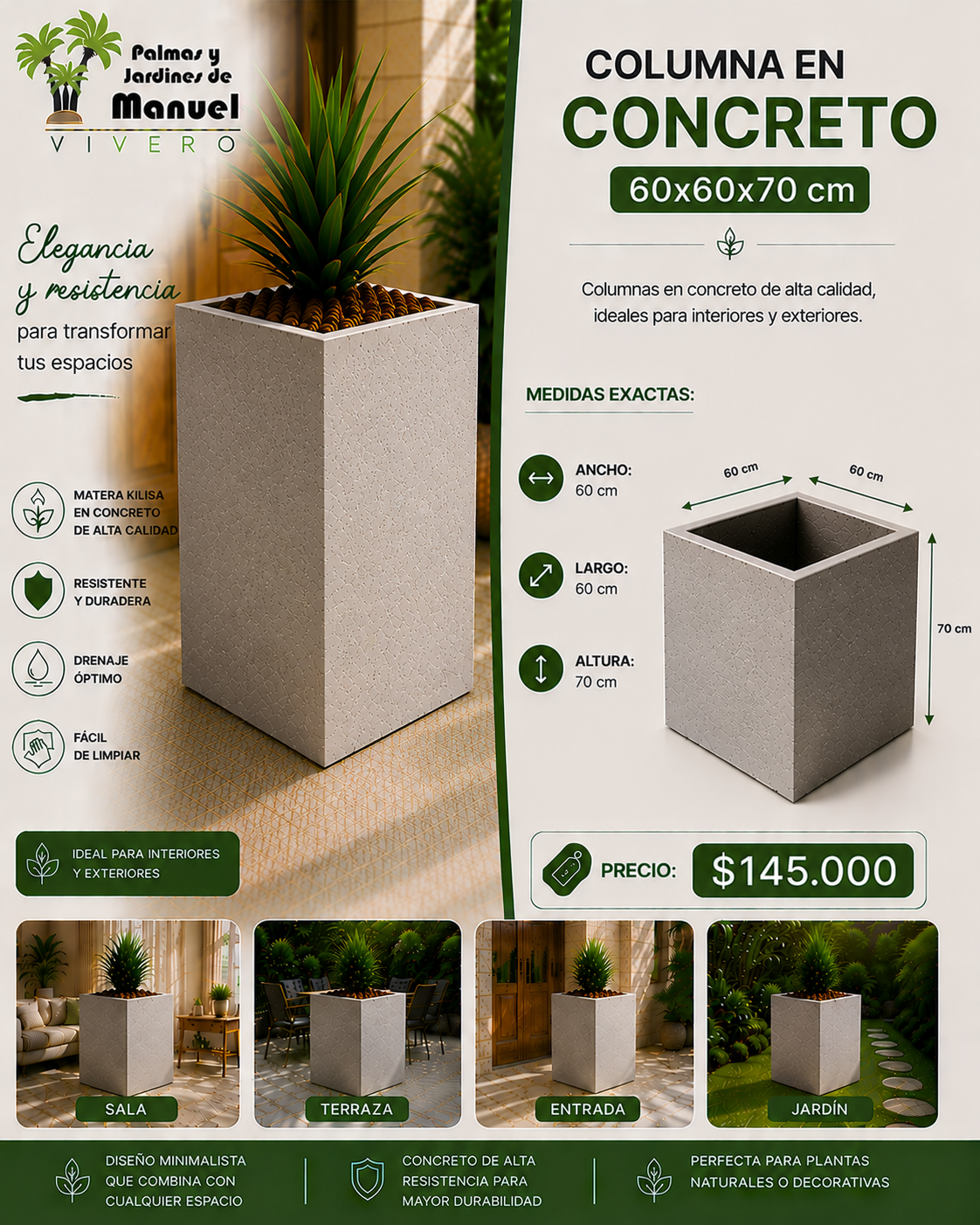 Columna en Concreto 60x60x70 cm
