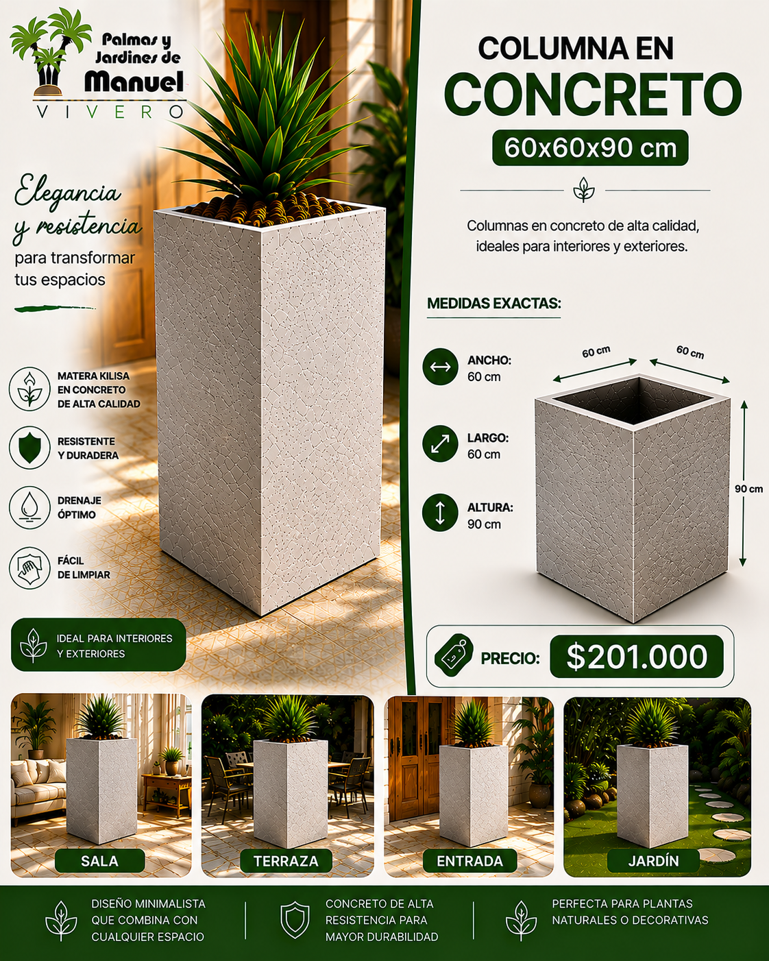 Columna en Concreto 60x60x90 cm