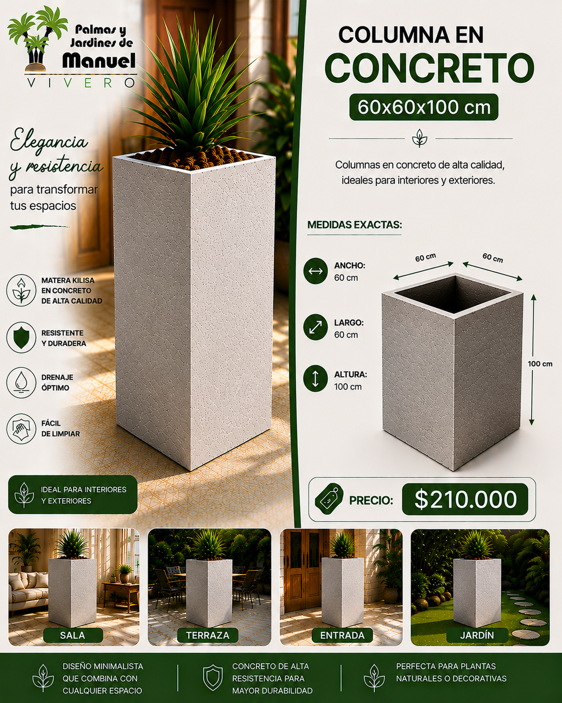 Columna en Concreto 60x60x100 cm