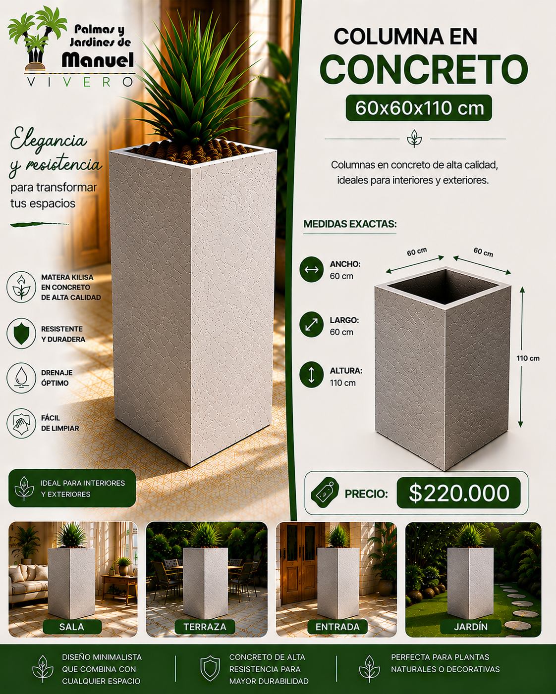 Columna en Concreto 60x60x110 cm