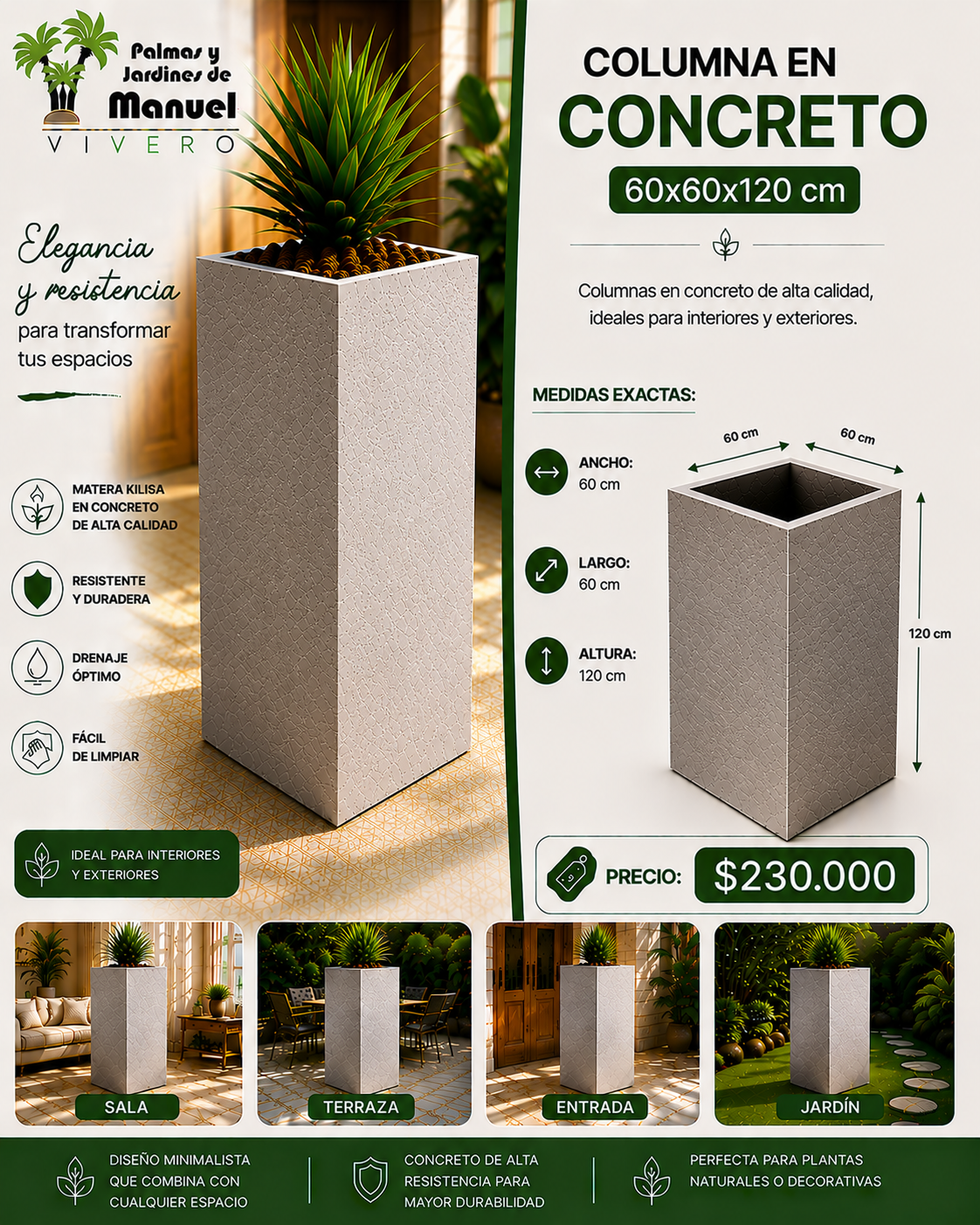 Columna en Concreto 60x60x120 cm