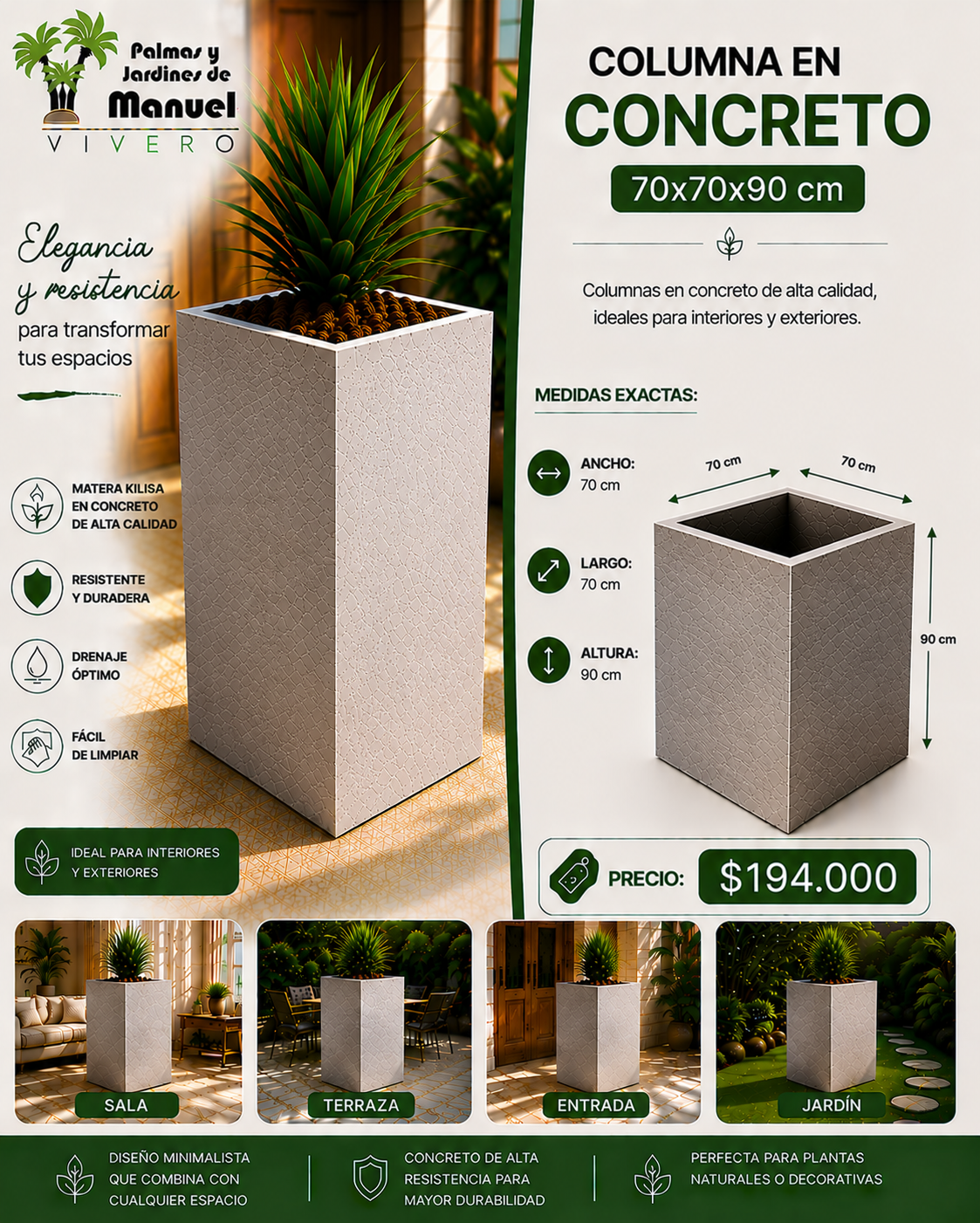 Columna en Concreto 70x70x90 cm