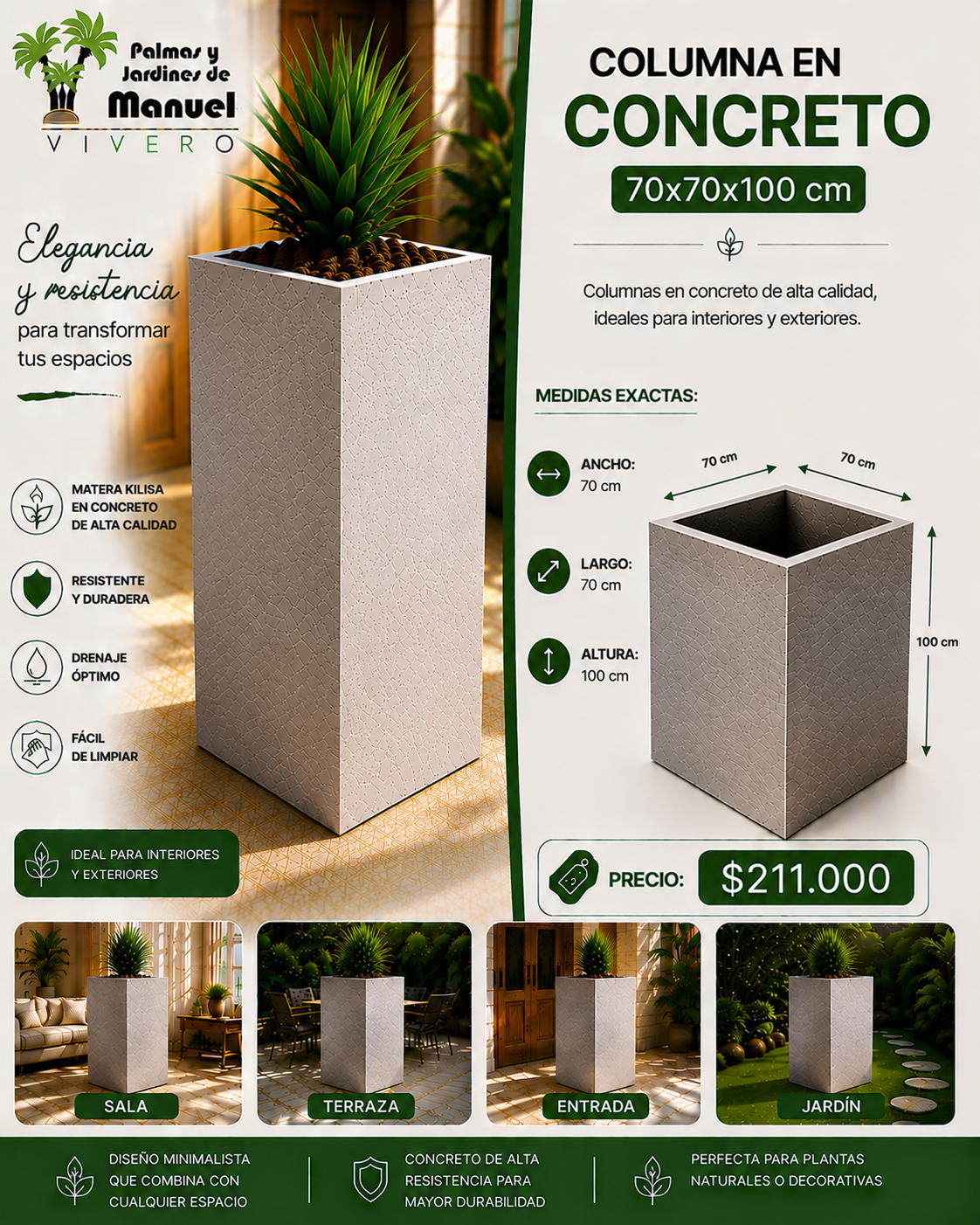Columna en Concreto 70x70x100 cm