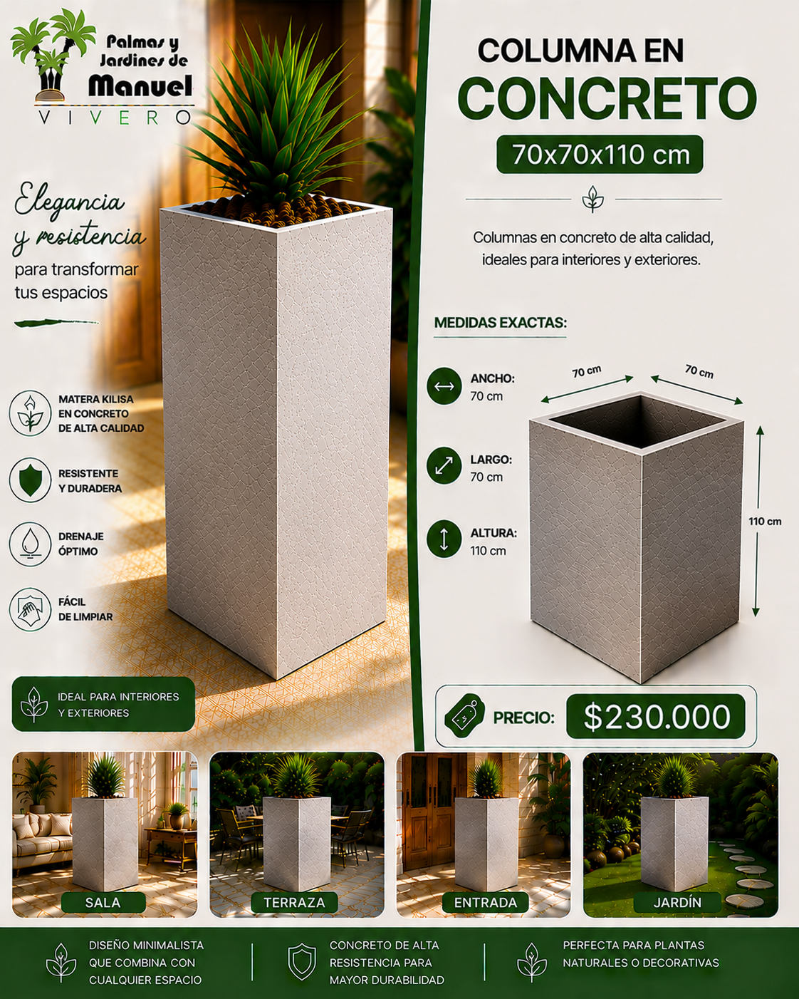 Columna en Concreto 70x70x110 cm