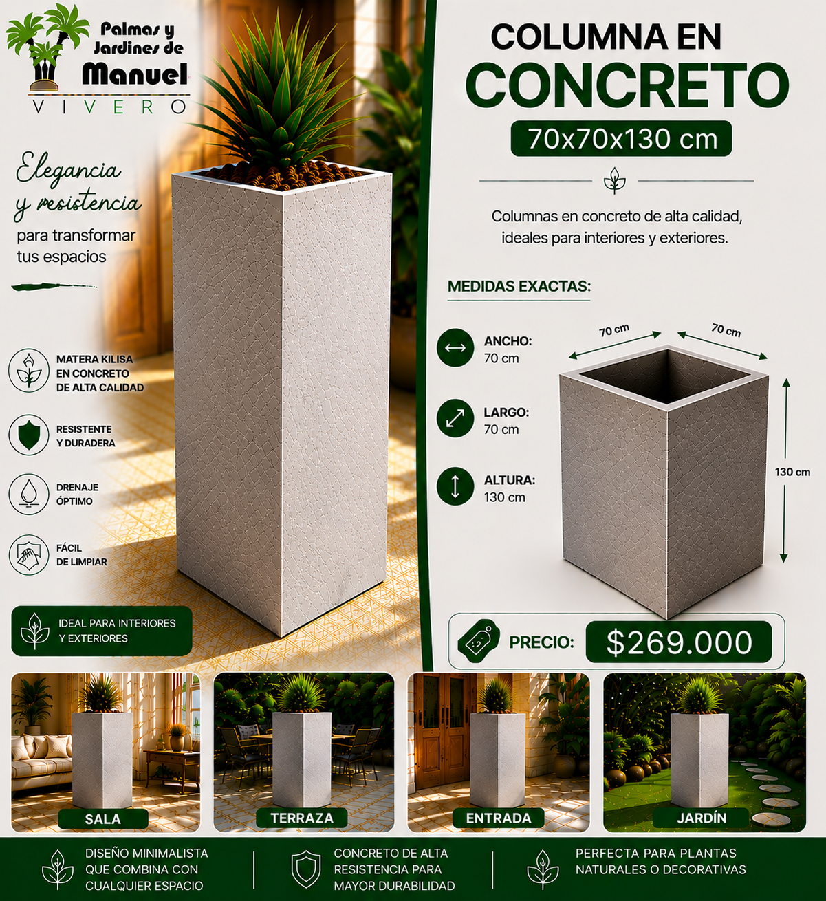 Columna en Concreto 70x70x130 cm