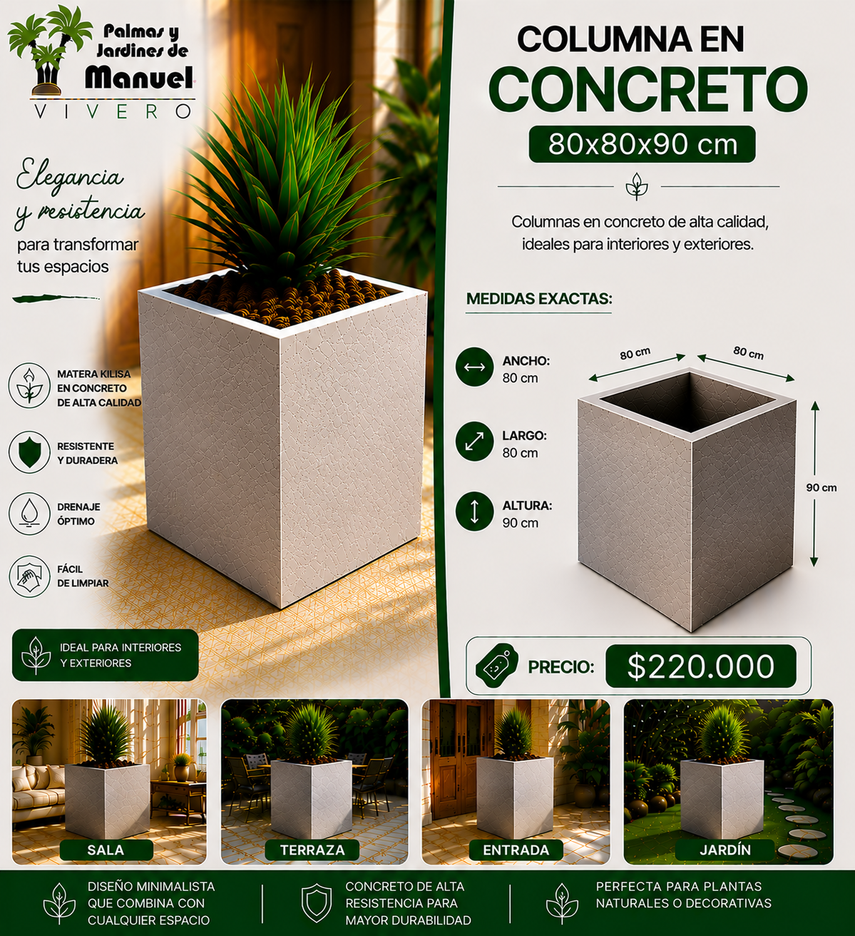 Columna en Concreto 80x80x90 cm