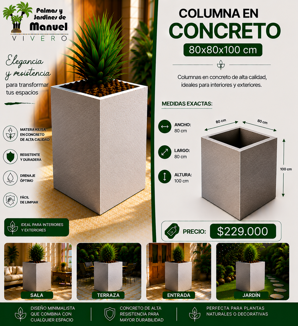 Columna en Concreto 80x80x100 cm