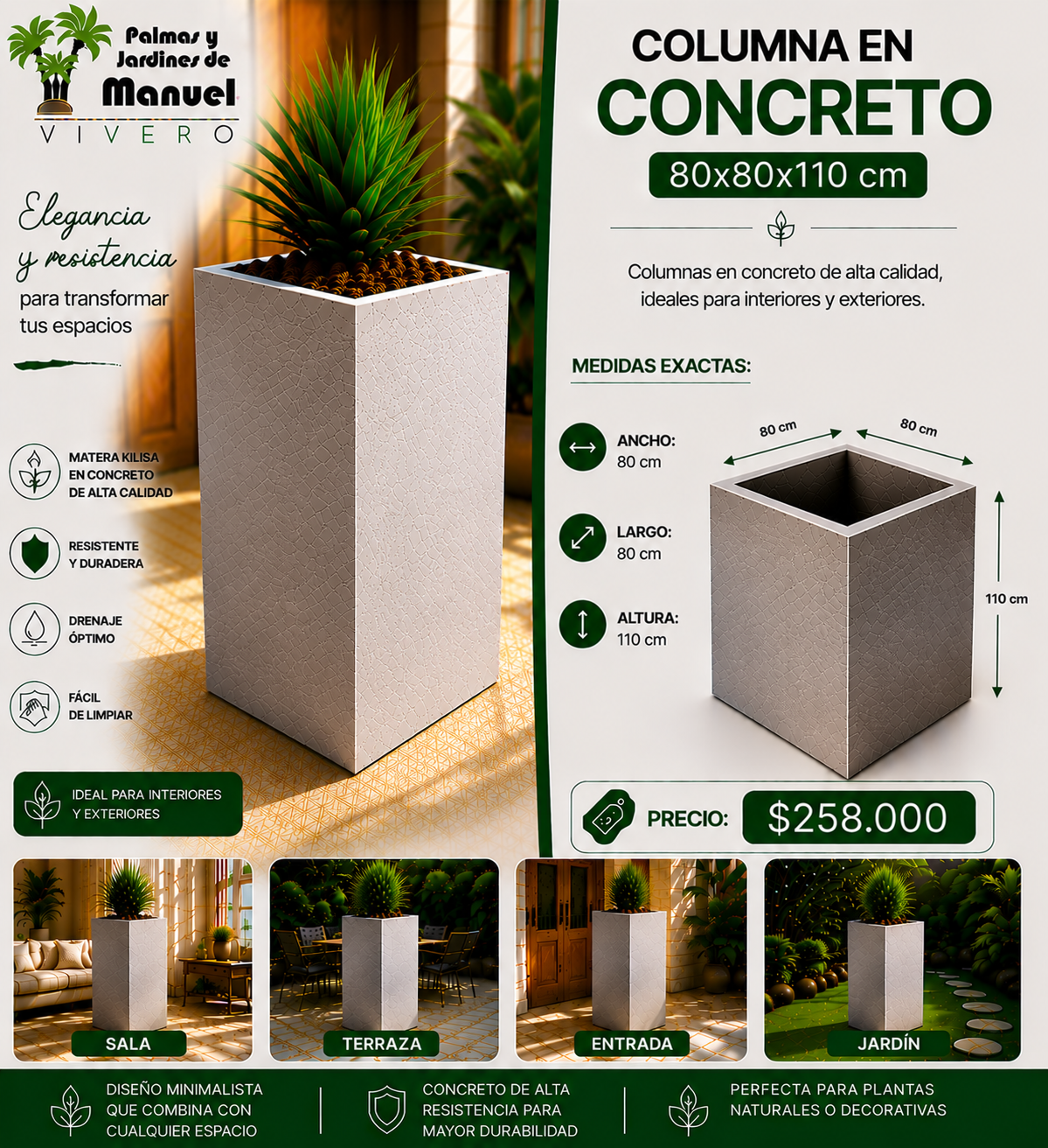 Columna en Concreto 80x80x110 cm