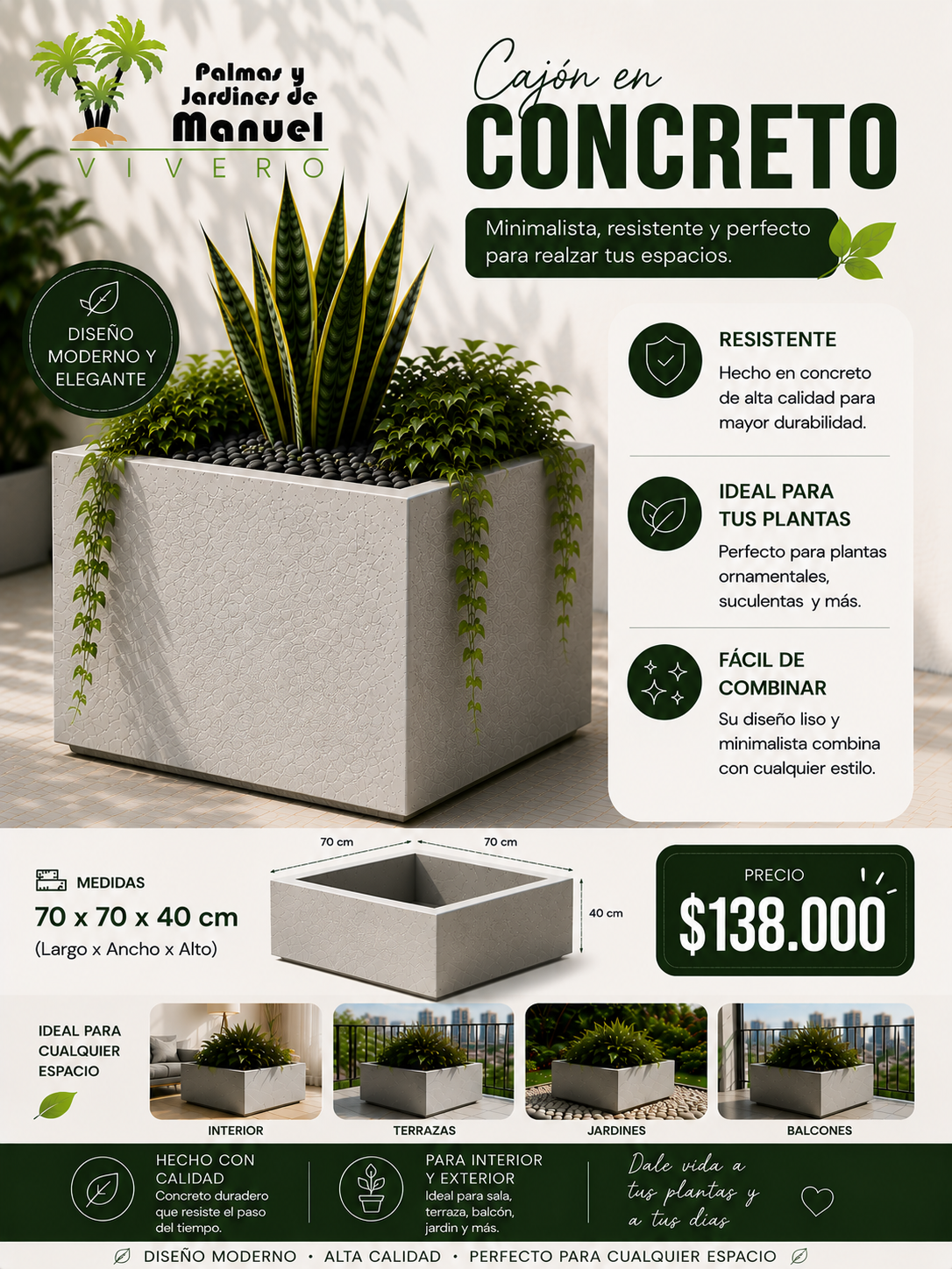 Cajón en Concreto 70x70x40 cm