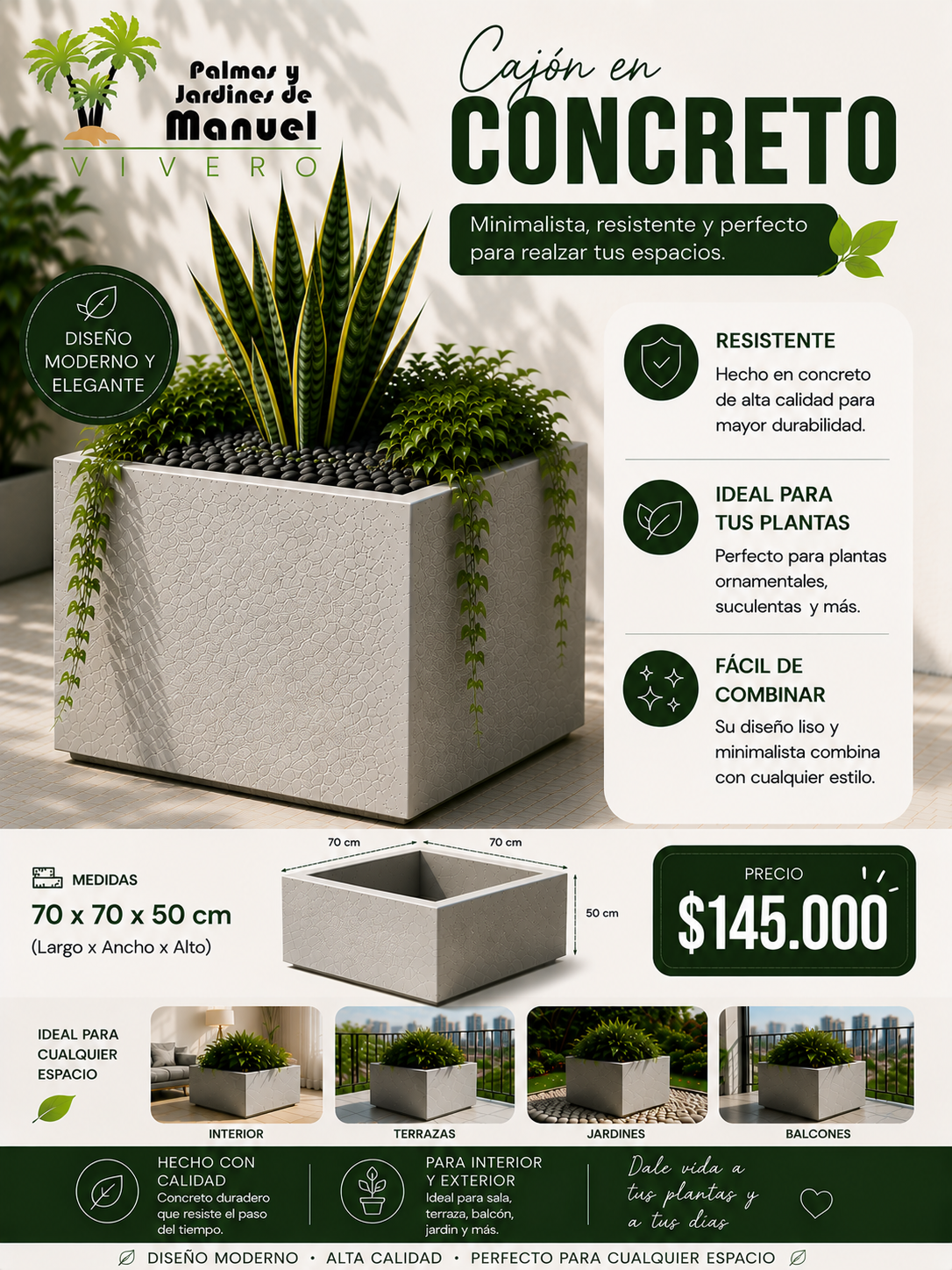 Cajón en Concreto 70x70x50 cm