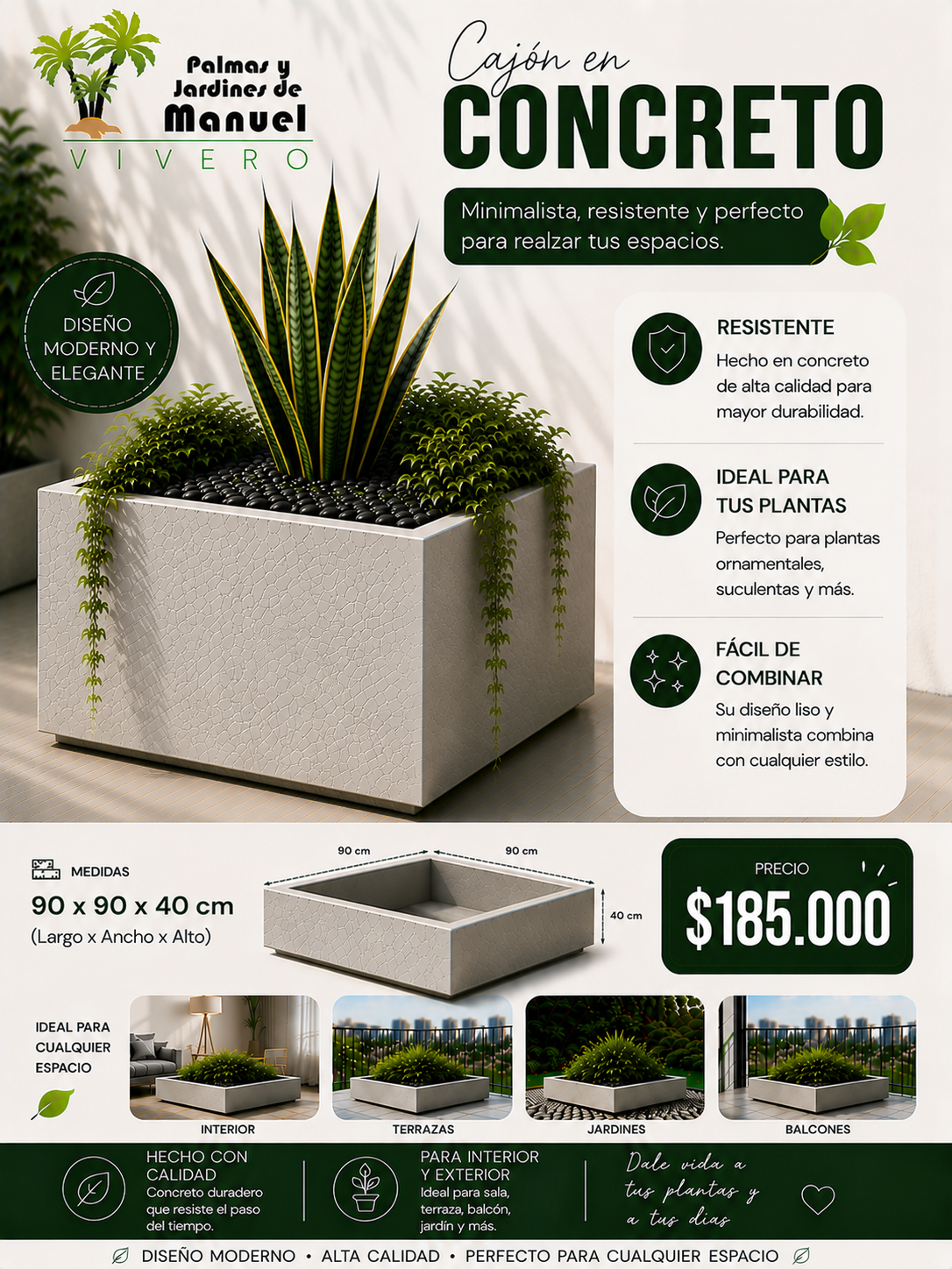 Cajón en Concreto 90x90x40 cm