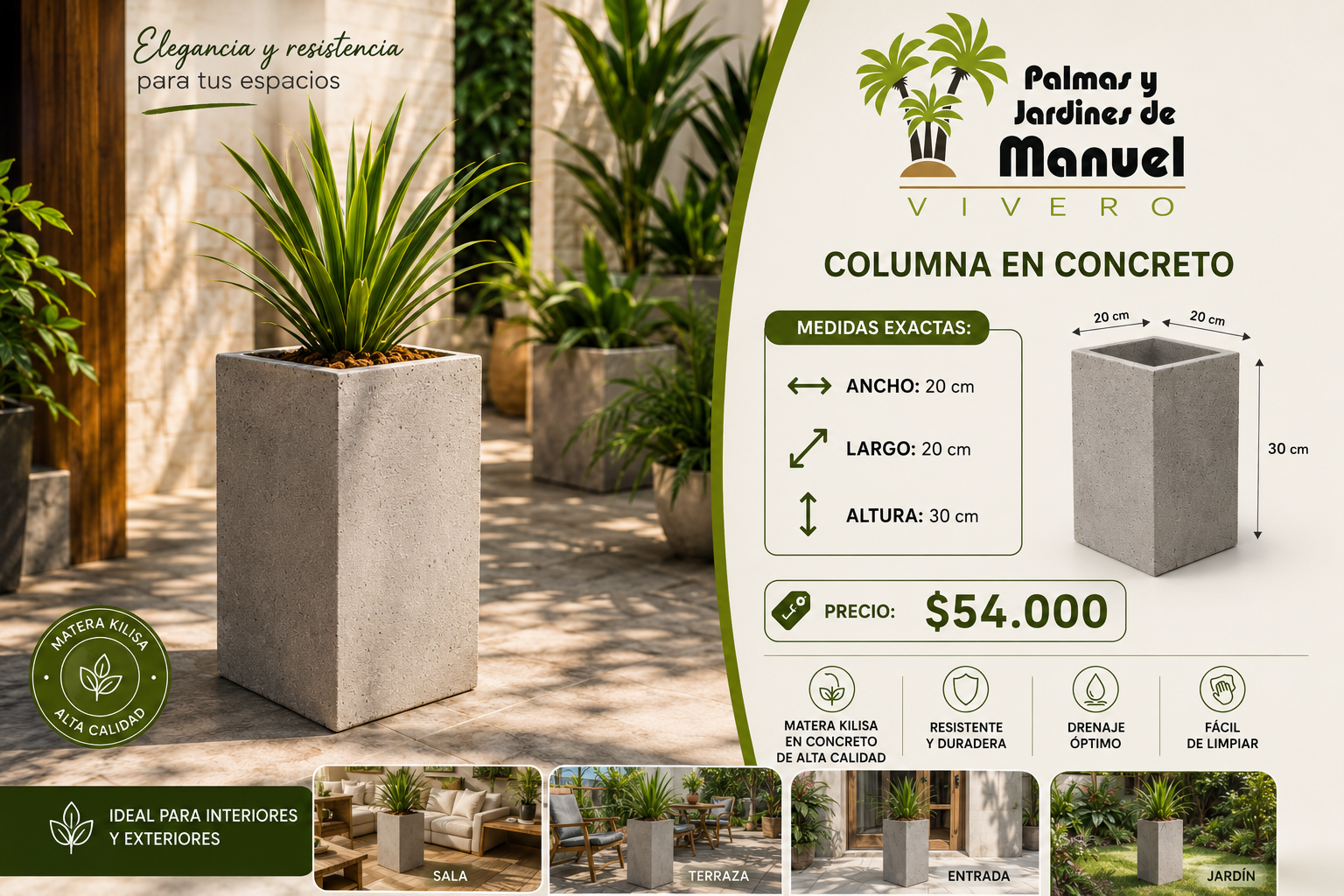 Columna en Concreto 20x20x30 cm