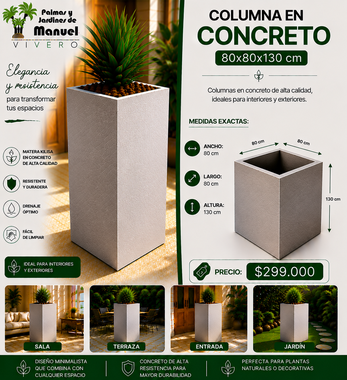 Columna en Concreto 80x80x130 cm