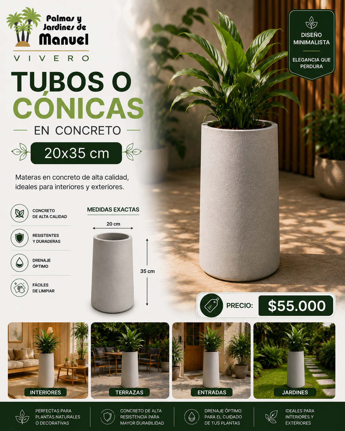 Tubos o Cónicas en Concreto 20x35 cm