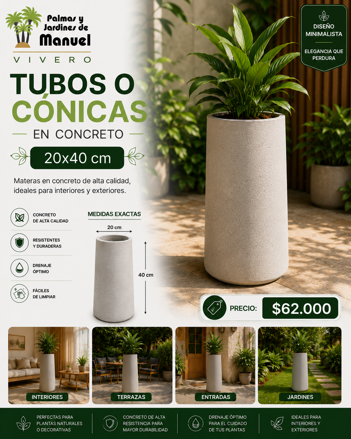 Tubos o Cónicas en Concreto 20x40 cm