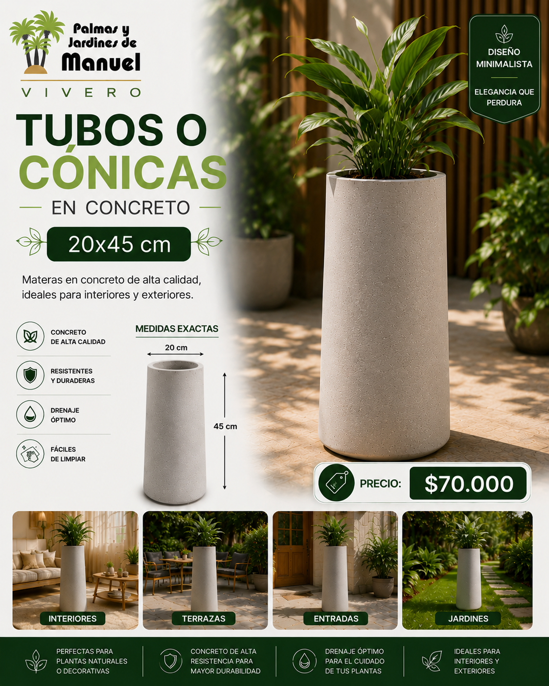 Tubos o Cónicas en Concreto 20x45 cm