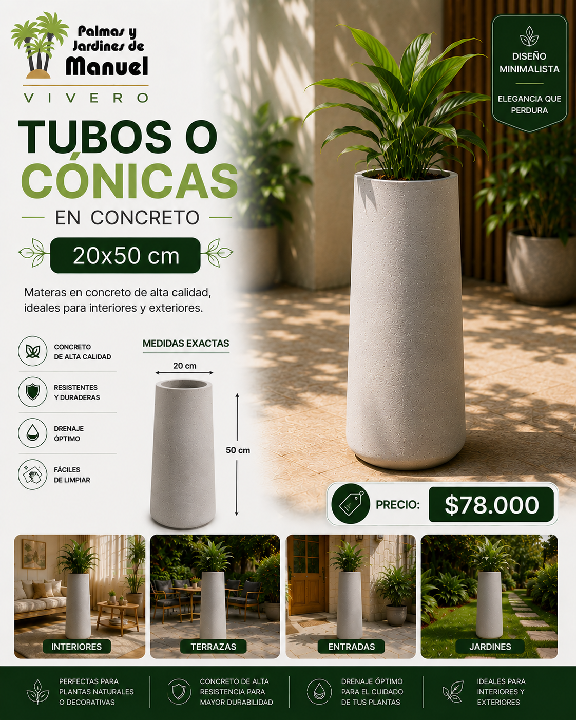 Tubos o Cónicas en Concreto 20x50 cm