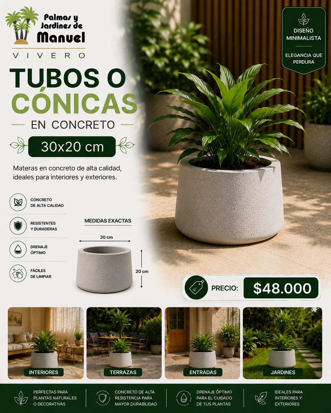 Tubos o Cónicas en Concreto 30x20 cm