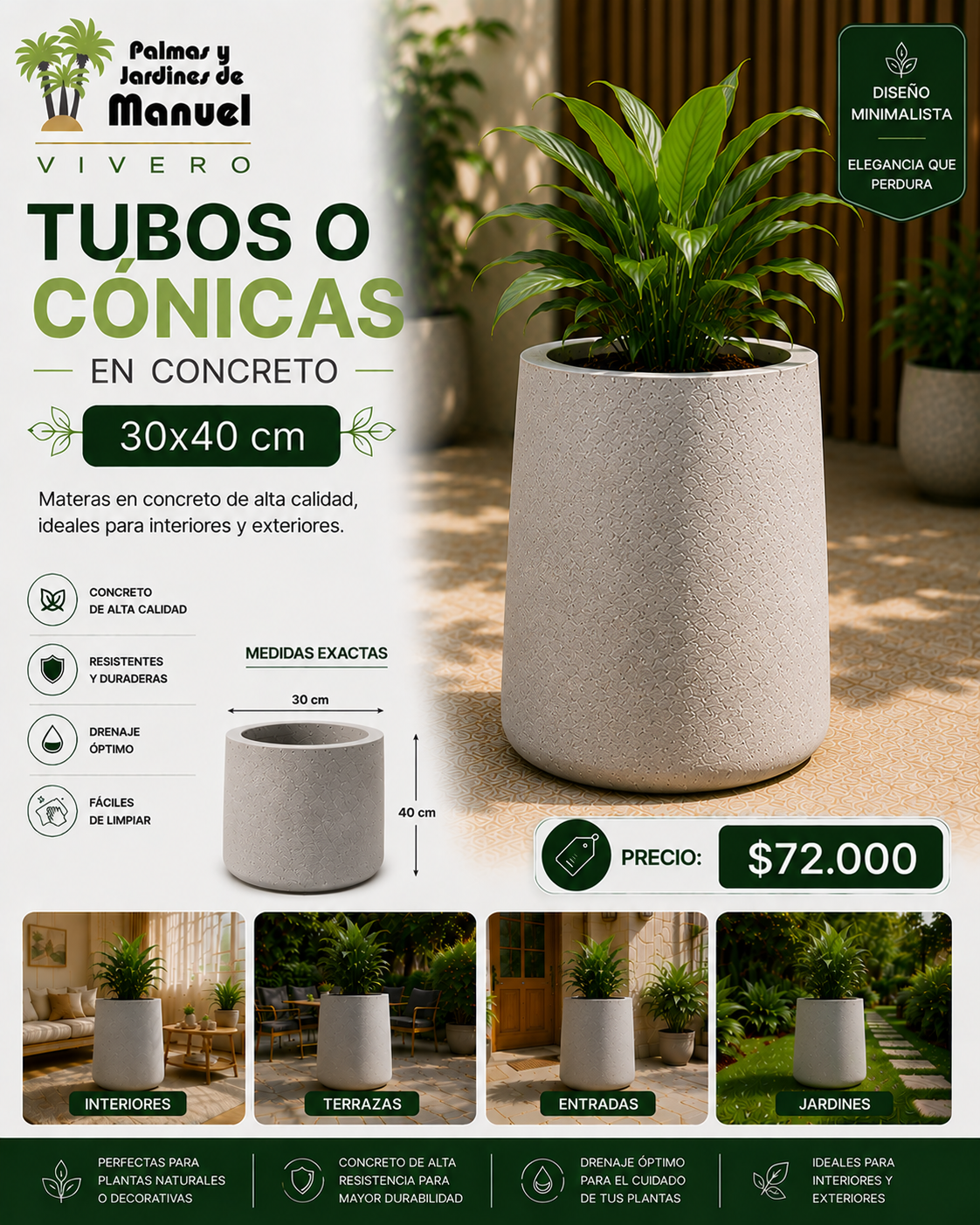 Tubos o Cónicas en Concreto 30x40 cm